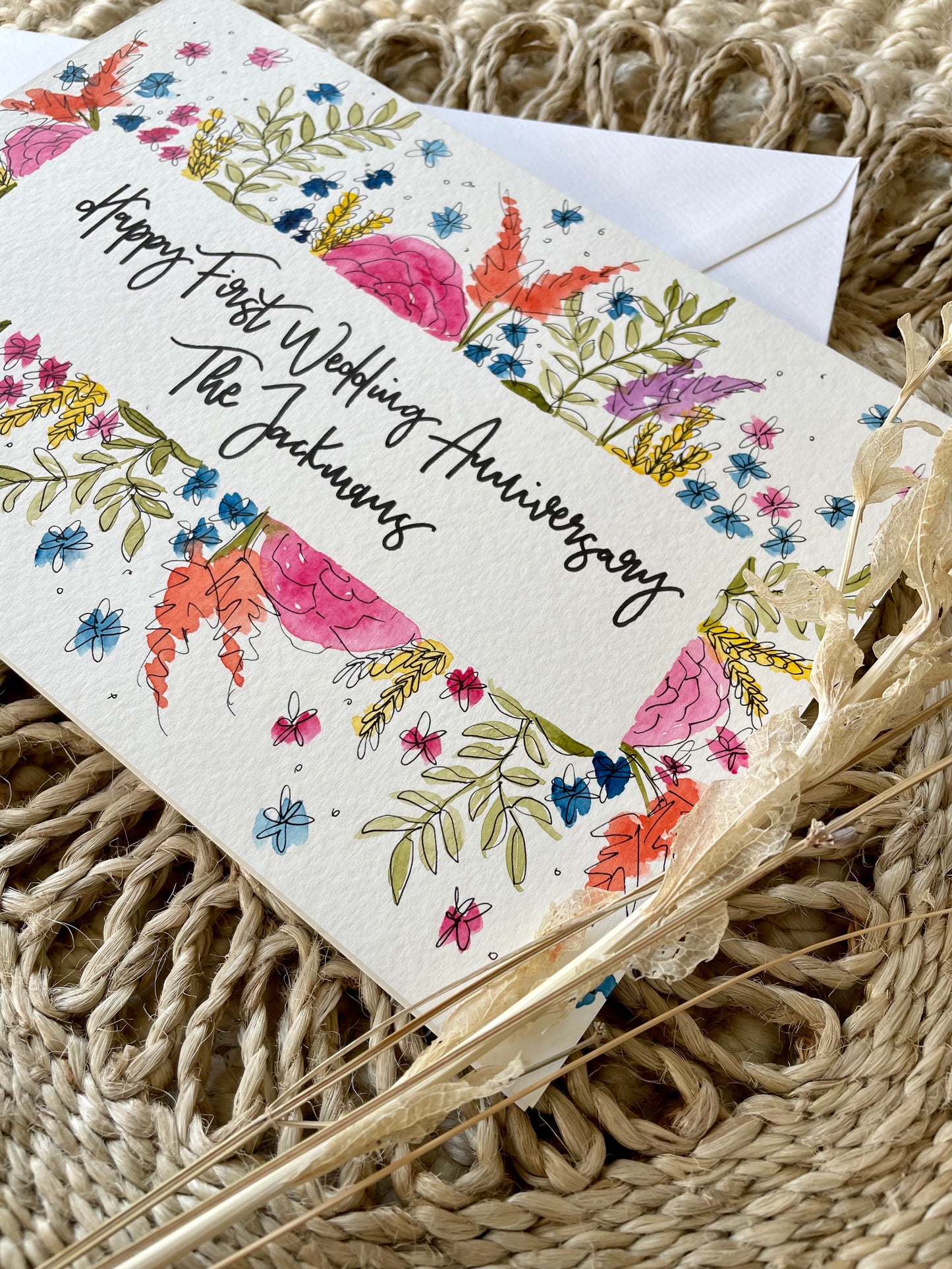 Personalised Colourful Floral Border Anniversary Card