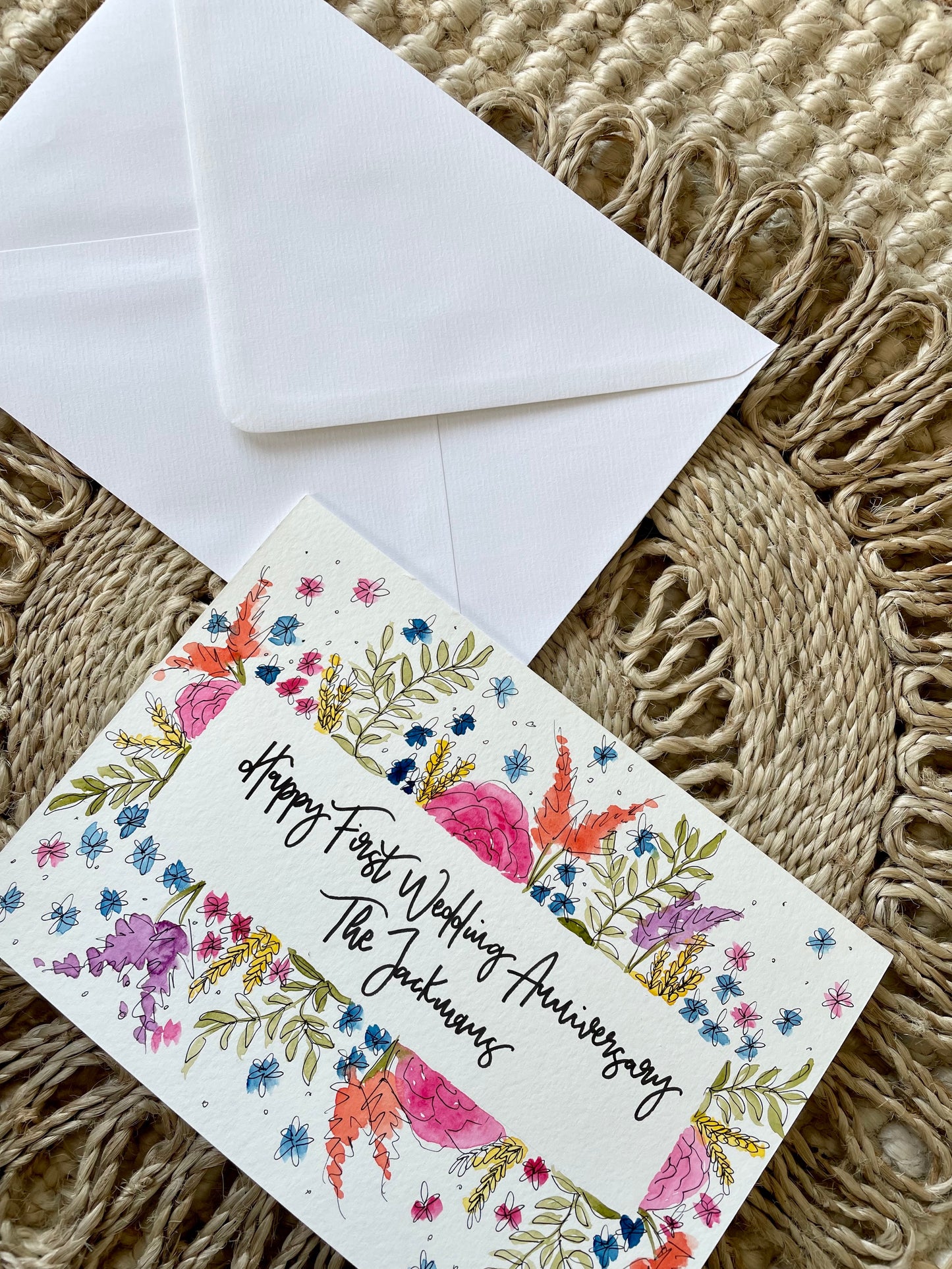 Personalised Colourful Floral Border Anniversary Card