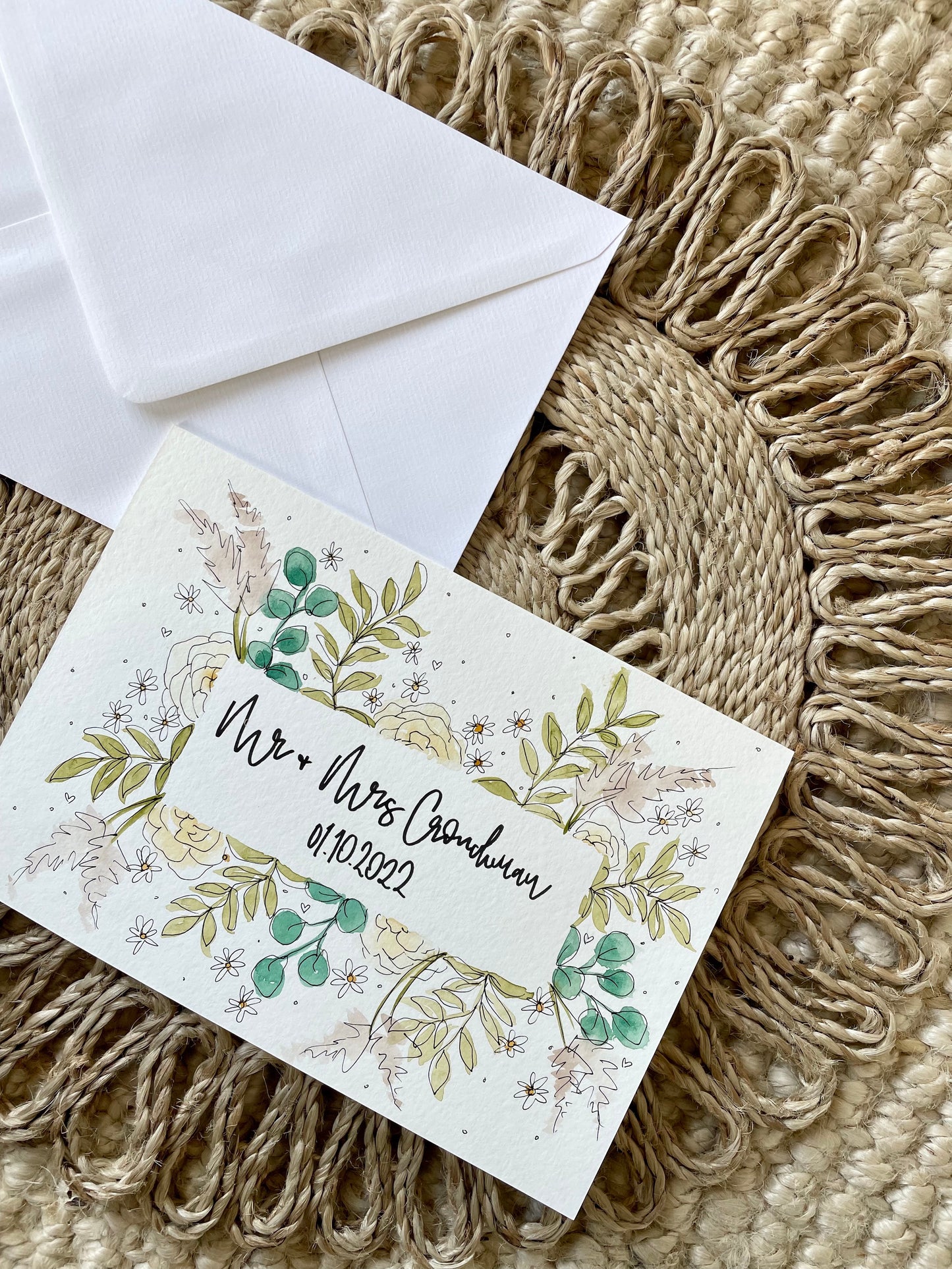 Personalised Neutral Country Garden Floral Wedding Card
