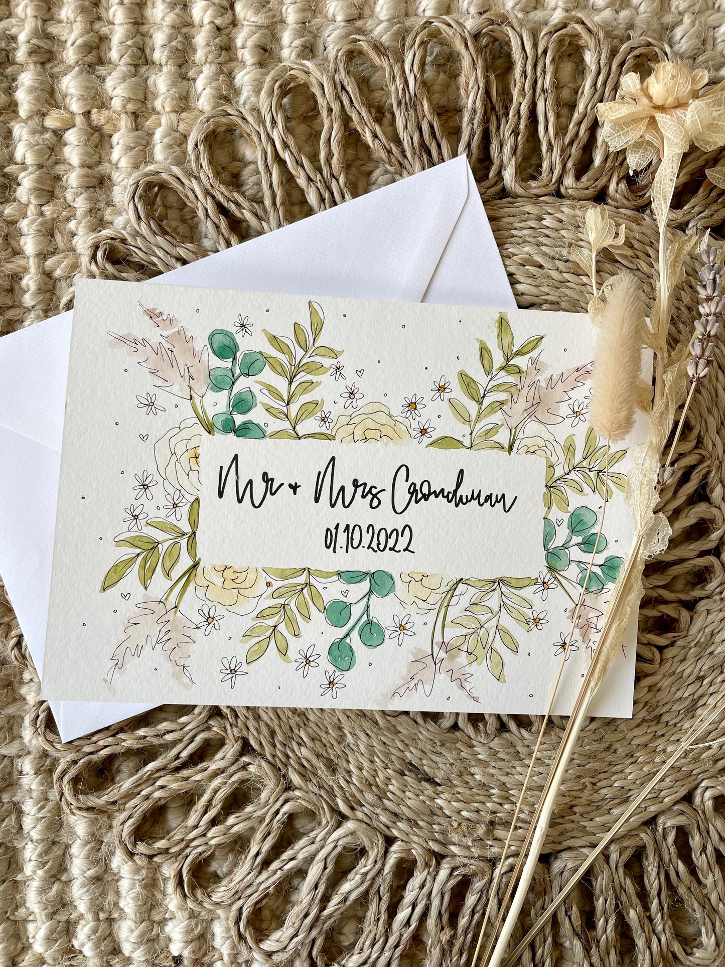 Personalised Neutral Country Garden Floral Wedding Card