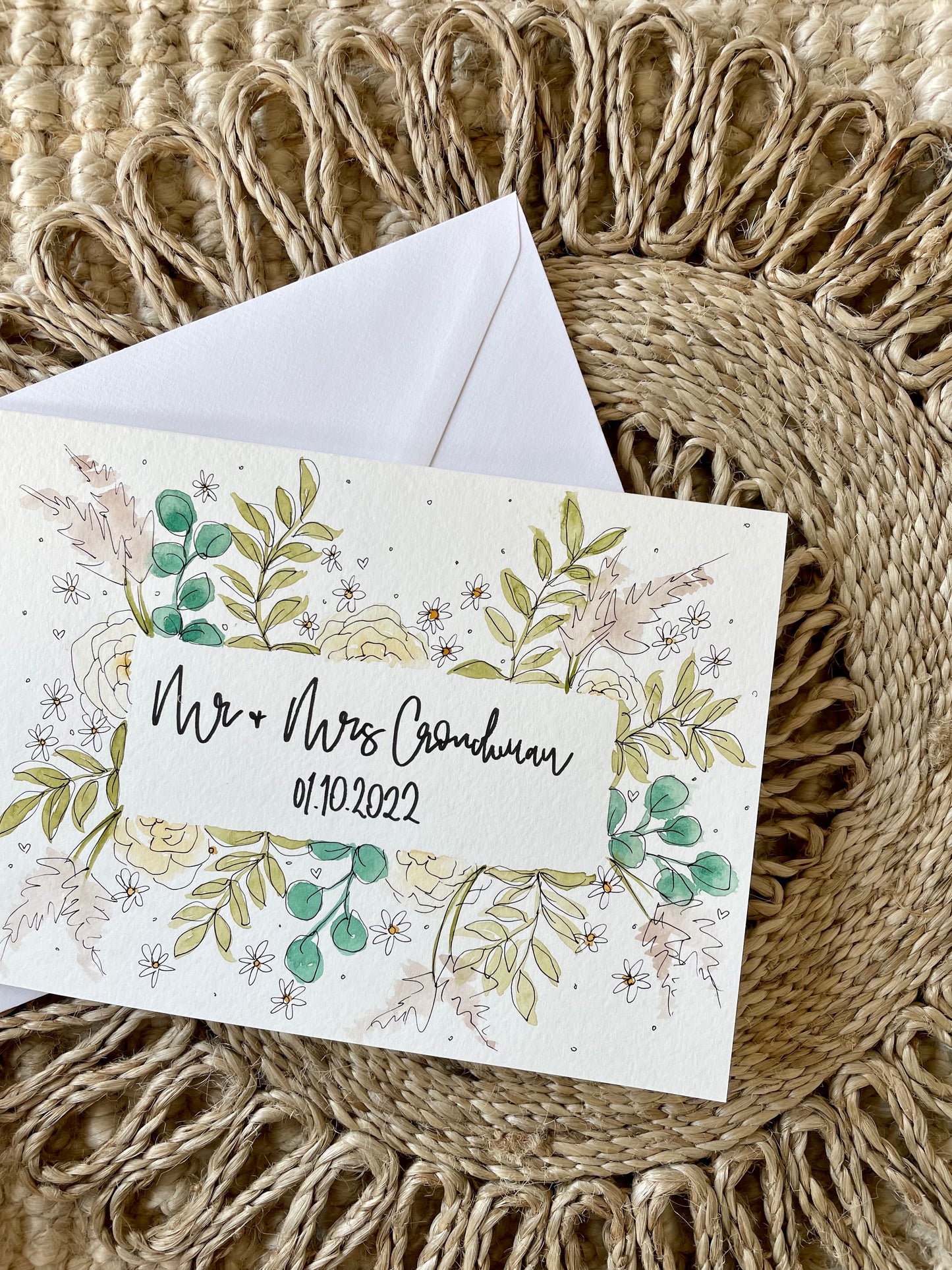 Personalised Neutral Country Garden Floral Wedding Card