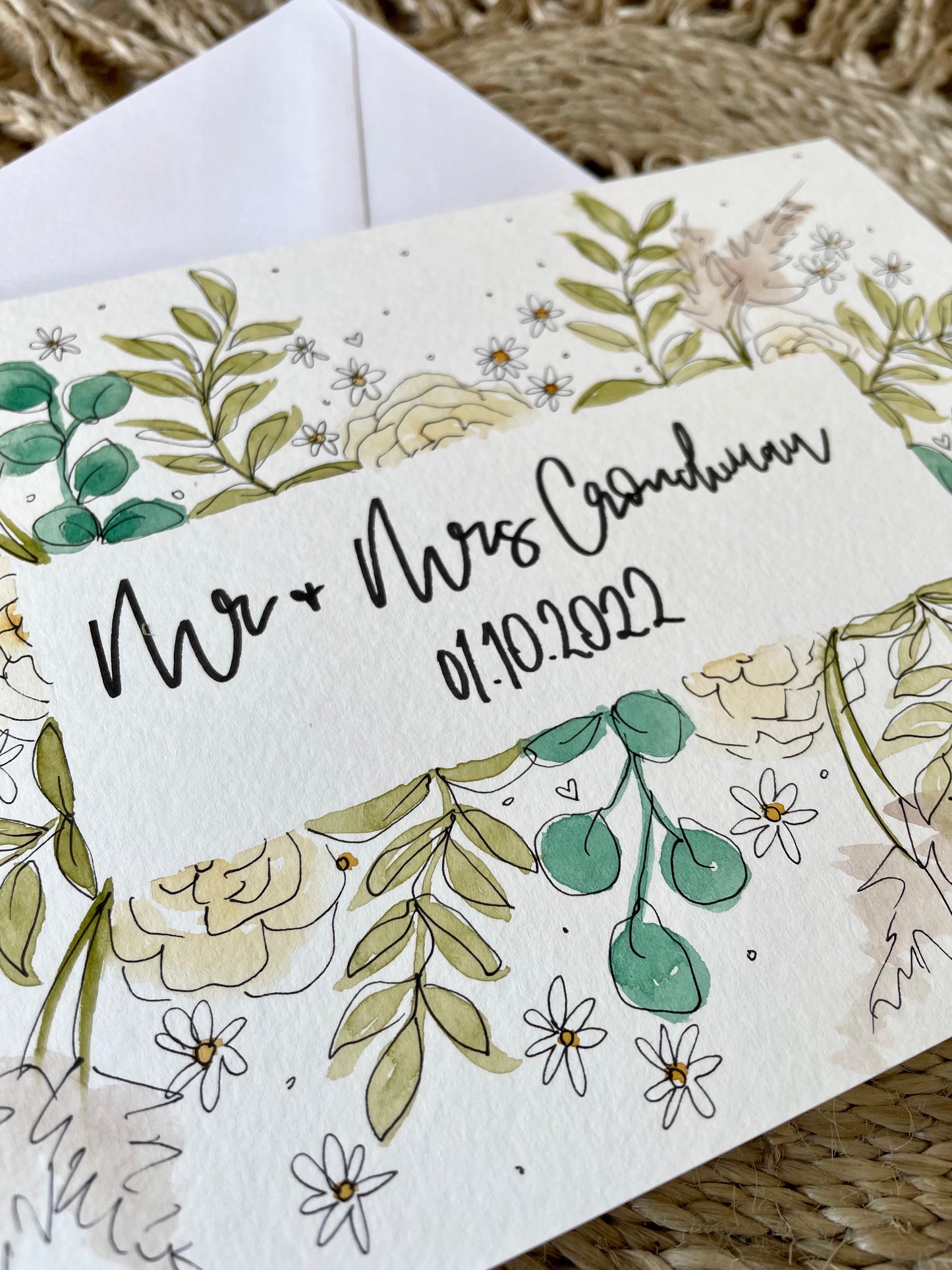 Personalised Neutral Country Garden Floral Wedding Card