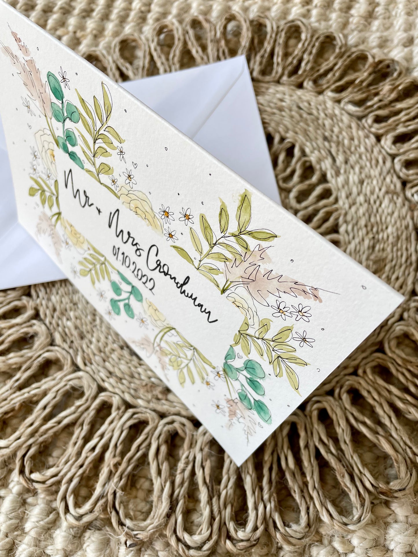 Personalised Neutral Country Garden Floral Wedding Card