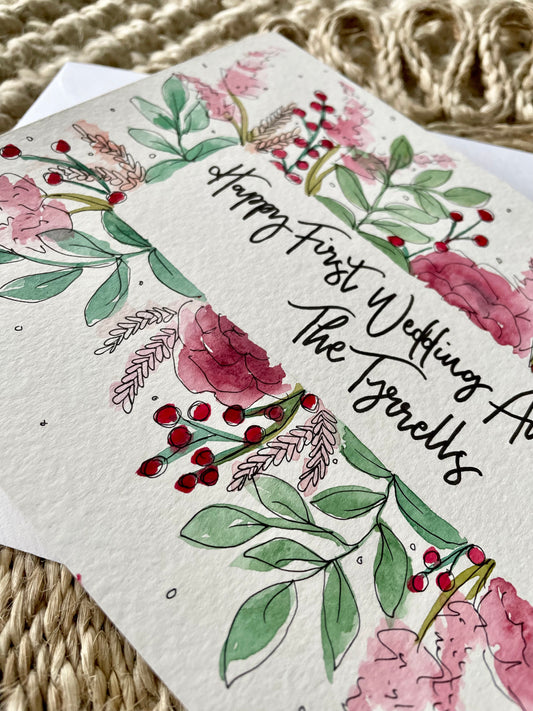 Personalised Winter Berry Floral Border Anniversary Card