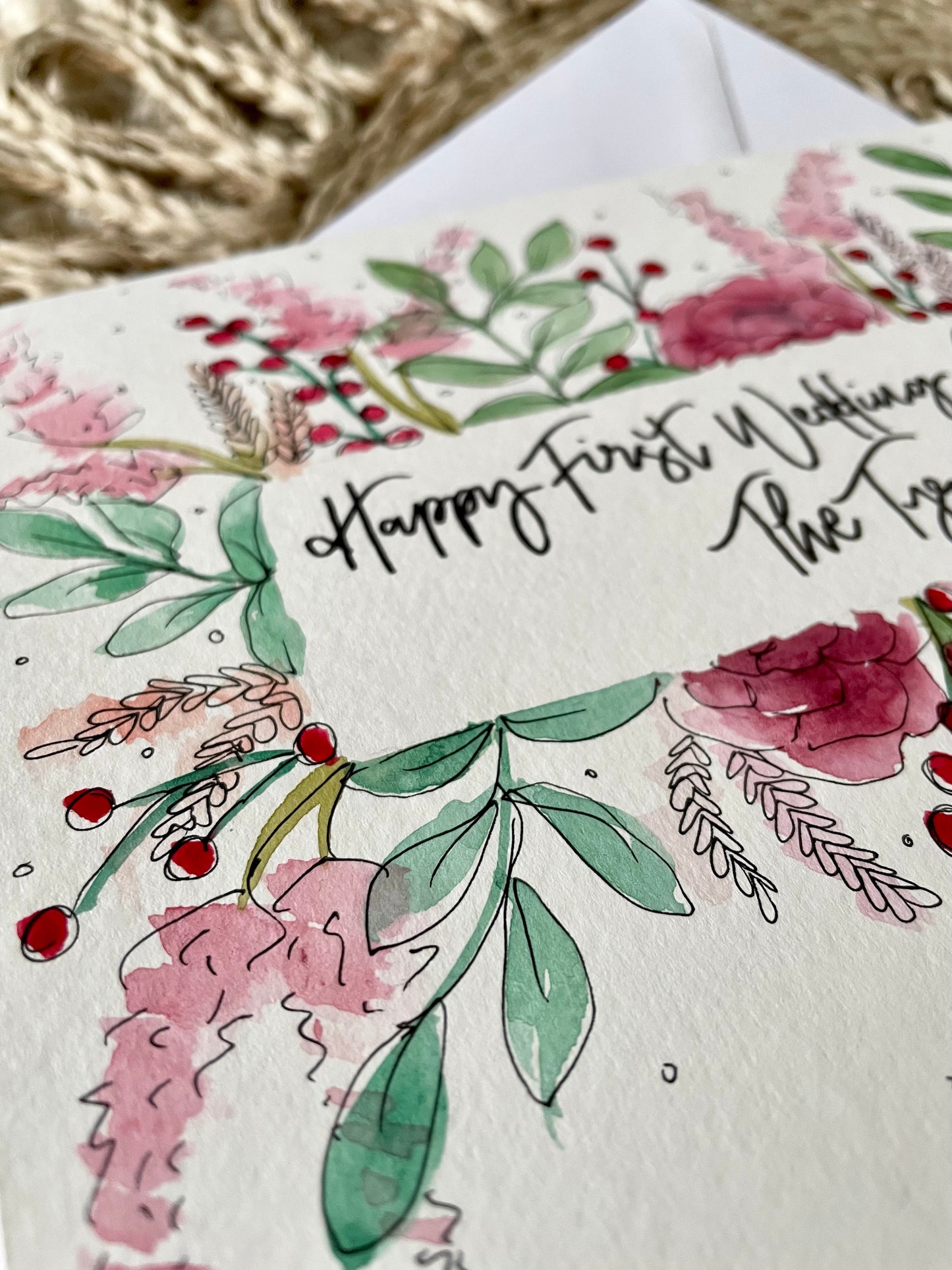 Personalised Winter Berry Floral Border Anniversary Card