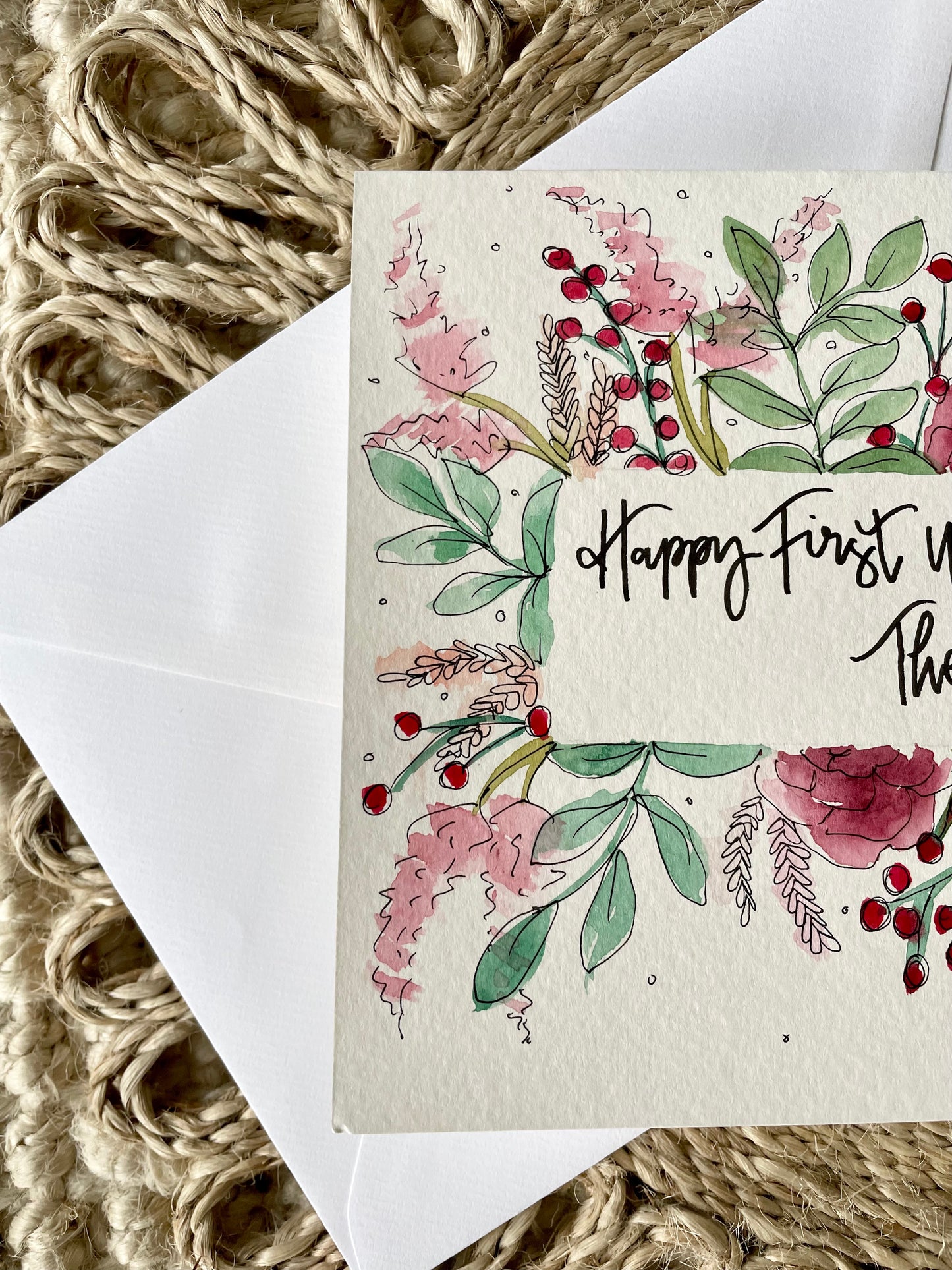 Personalised Winter Berry Floral Border Anniversary Card