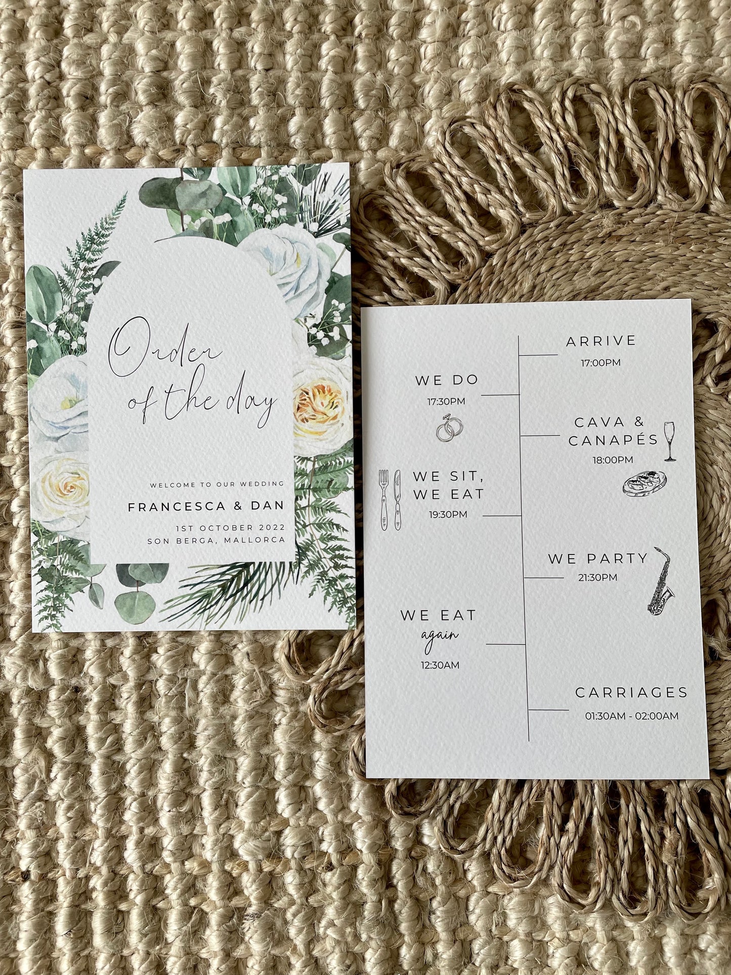 White Floral Botanical Arch Order Of The Day Double Sided Card