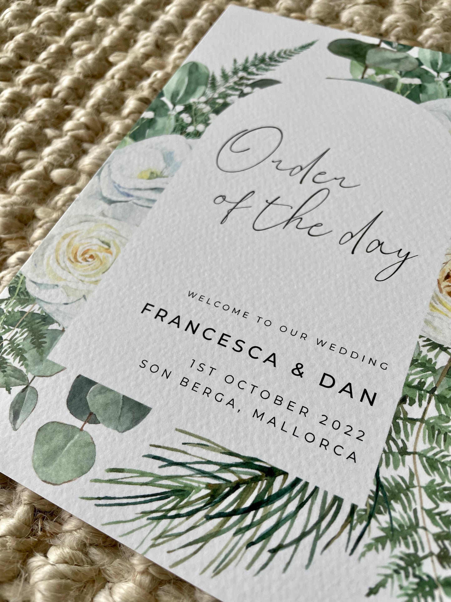 White Floral Botanical Arch Order Of The Day Double Sided Card