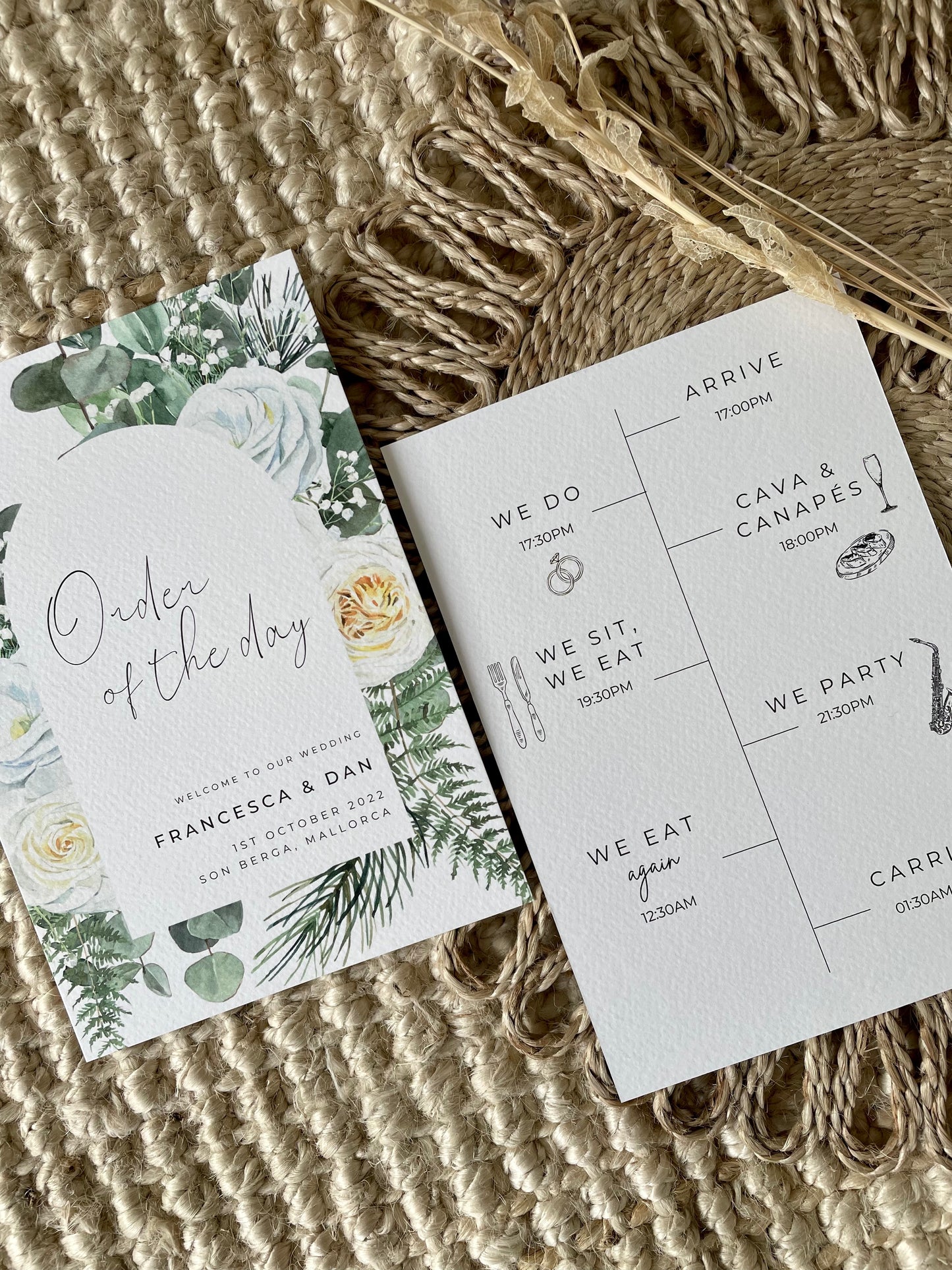 White Floral Botanical Arch Order Of The Day Double Sided Card