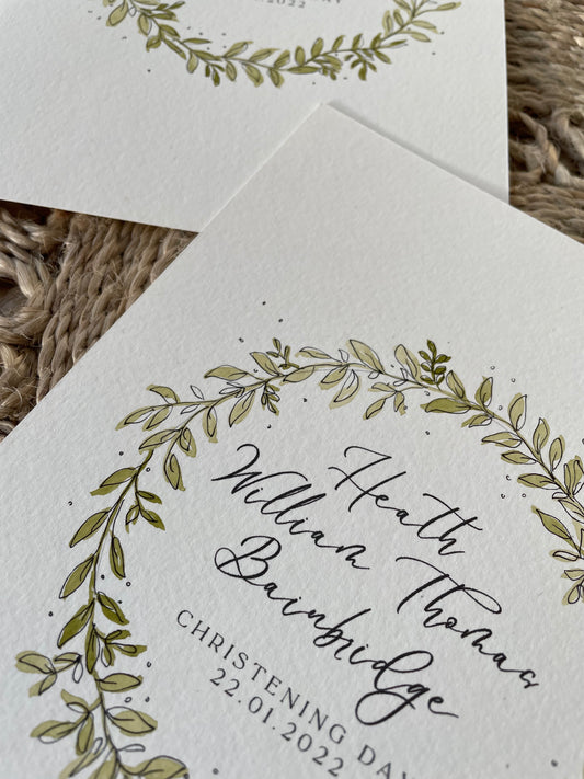 Personalised Botanical Wreath Custom Name Date Print