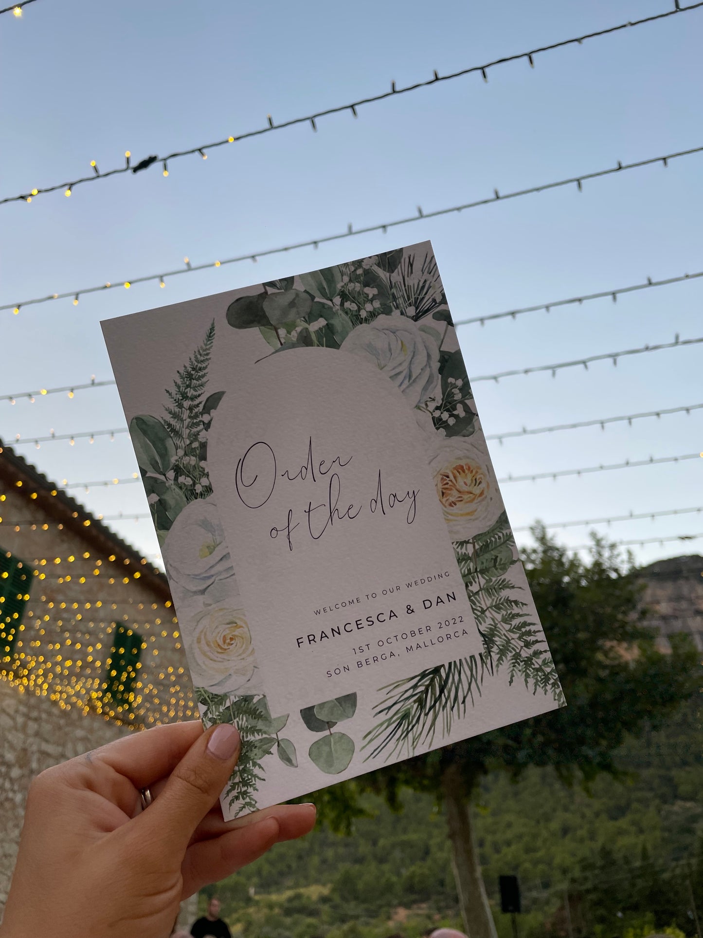 White Floral Botanical Arch Order Of The Day Double Sided Card