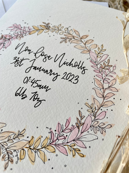 Personalised New Baby Pastel Wreath Card