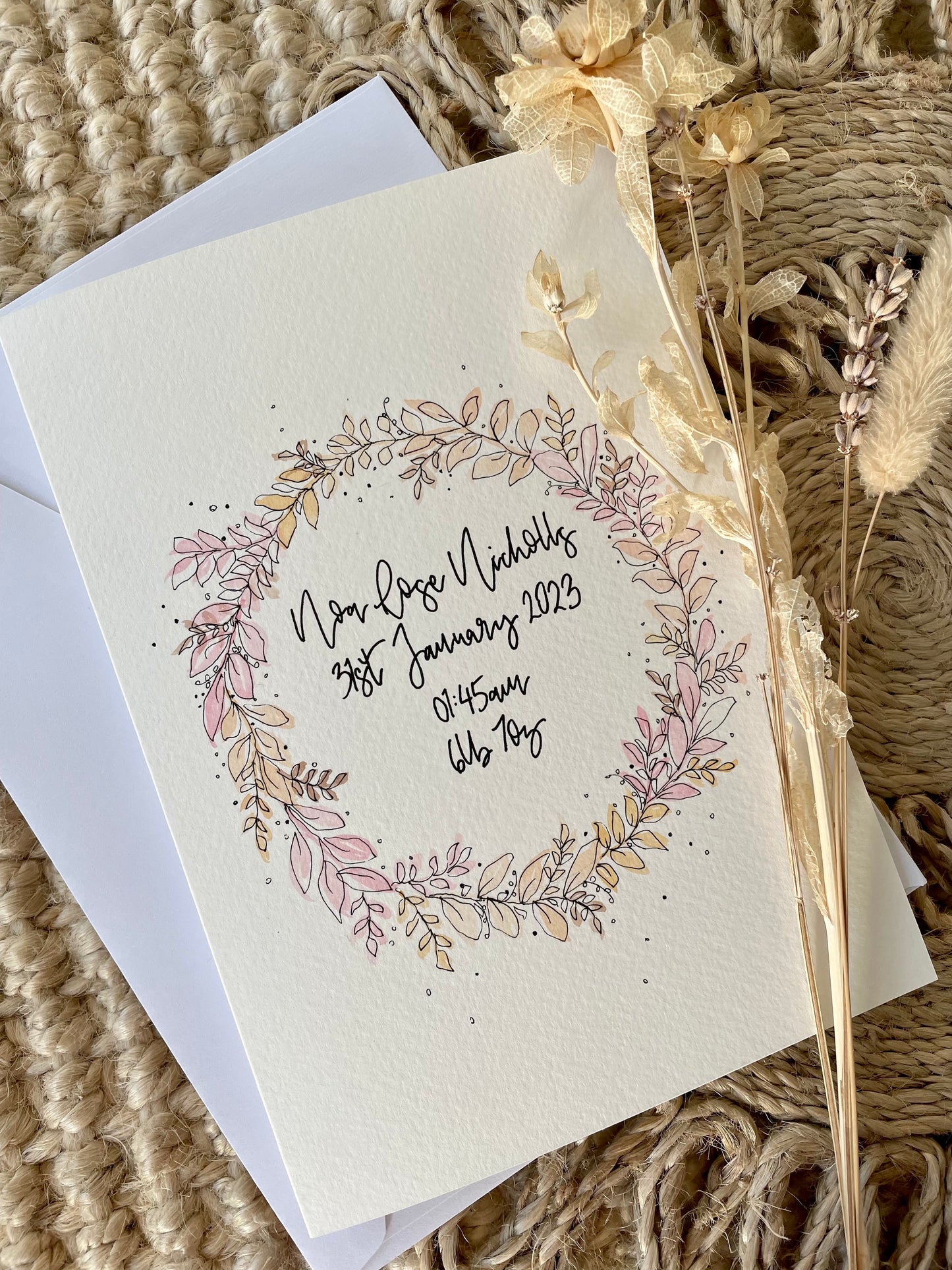 Personalised New Baby Pastel Wreath Card