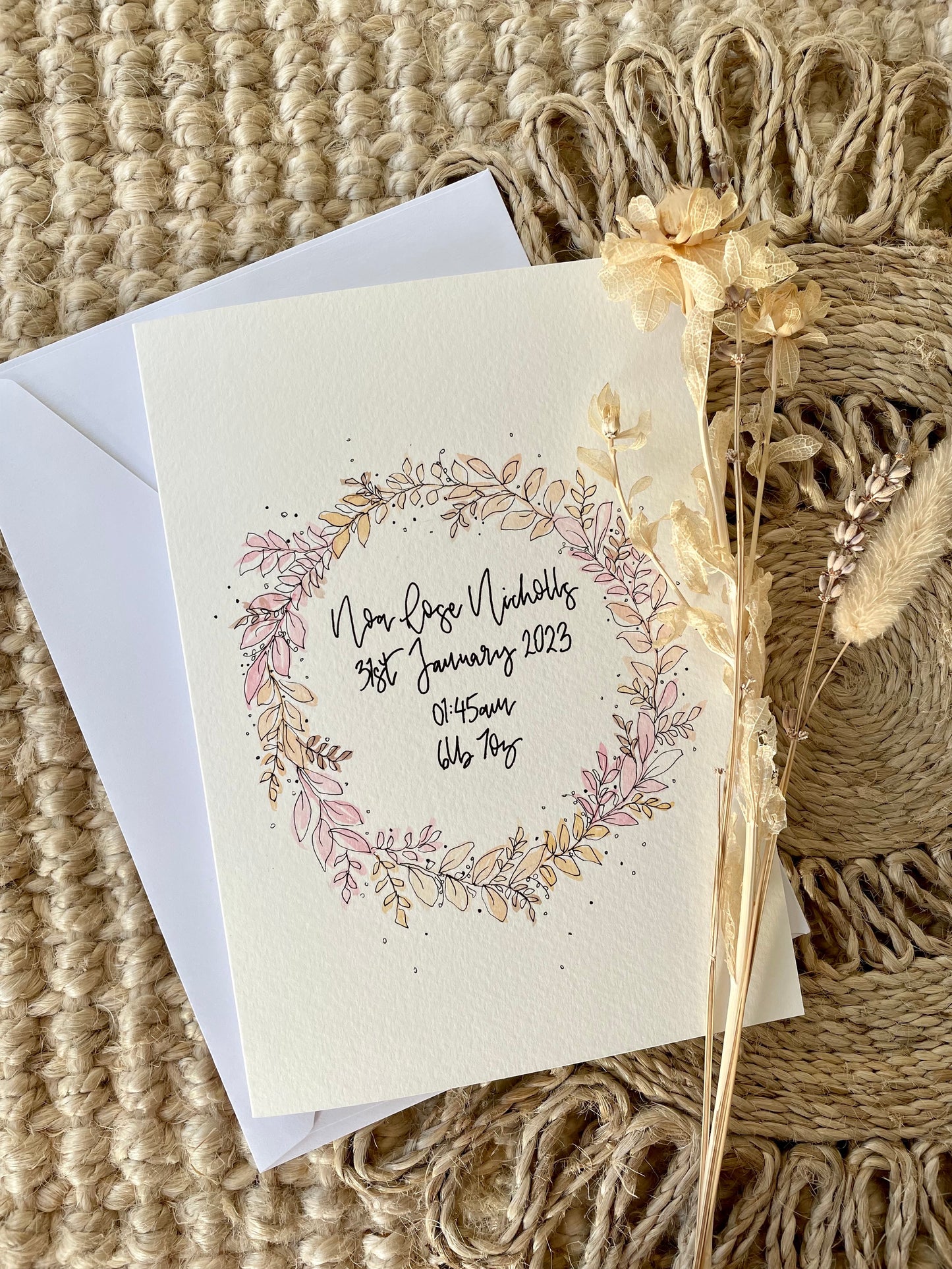 Personalised New Baby Pastel Wreath Card