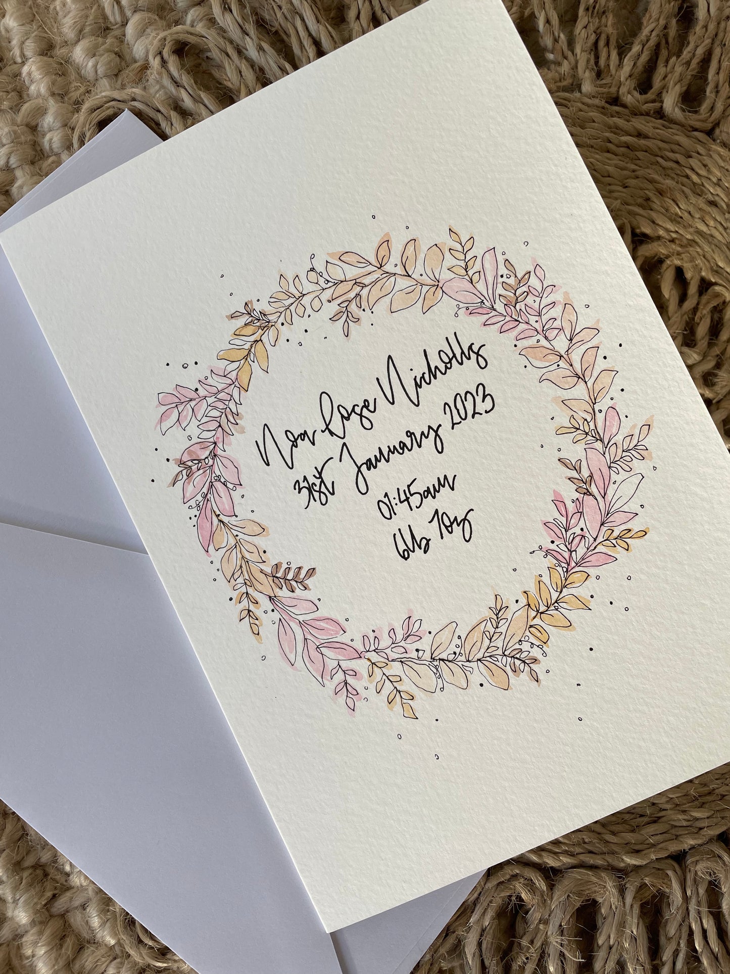 Personalised New Baby Pastel Wreath Card