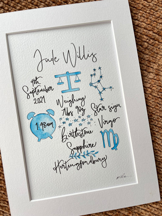 Personalised Baby Birth Details Illustration