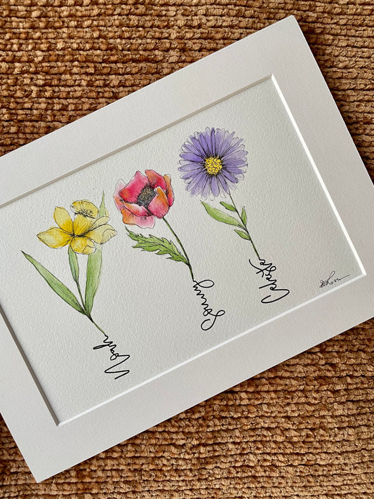 Birth Flower Watercolour Illustration