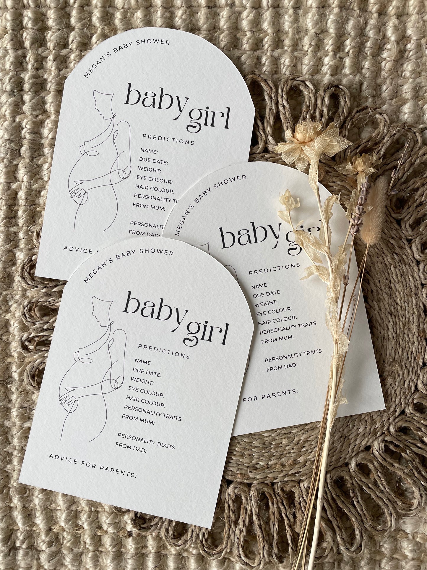 Personalised Minimalist Baby Shower Prediction cards