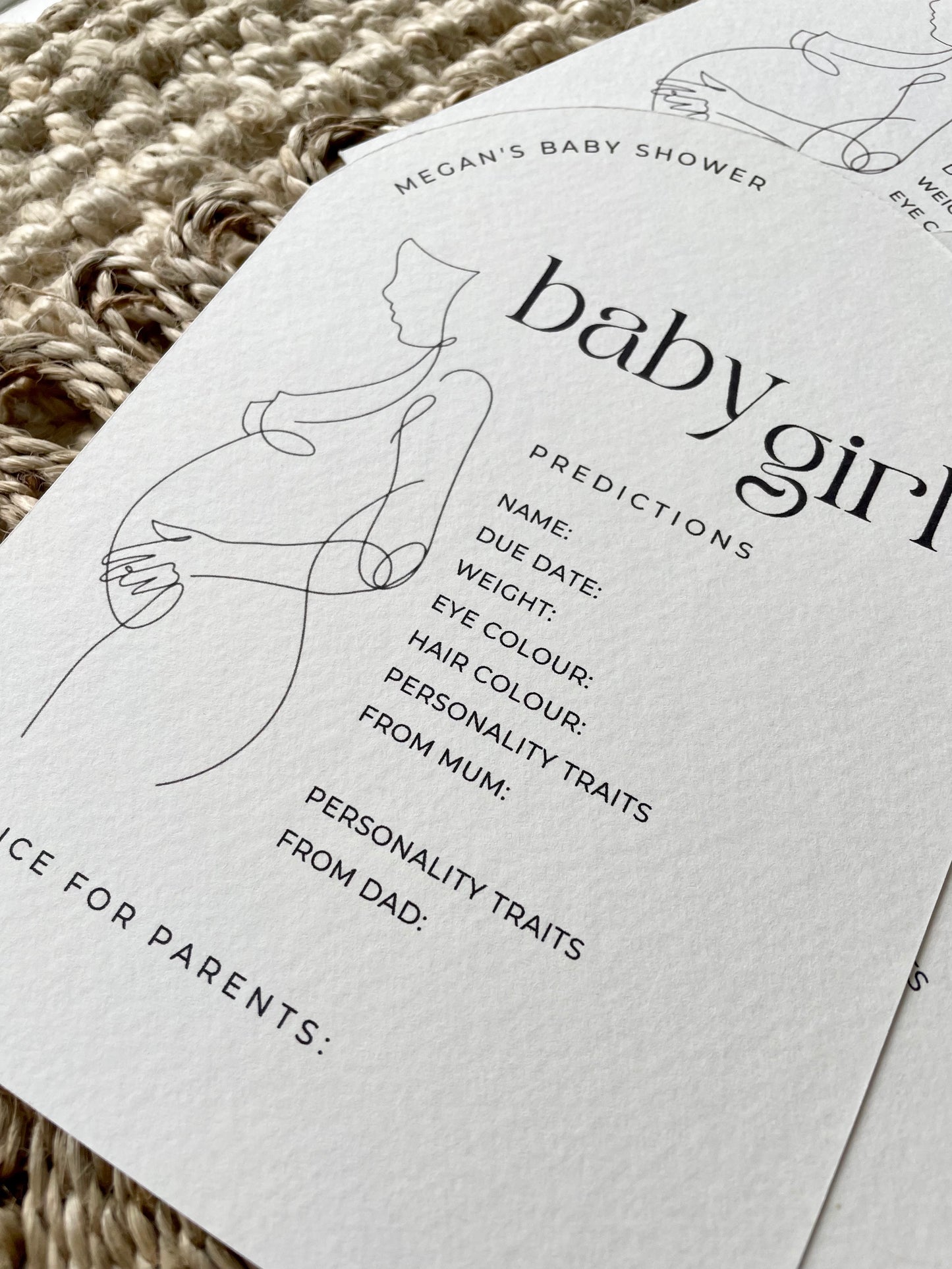 Personalised Minimalist Baby Shower Prediction cards