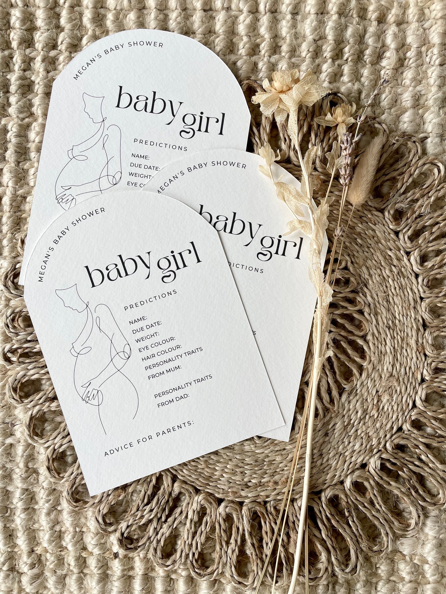Personalised Minimalist Baby Shower Prediction cards