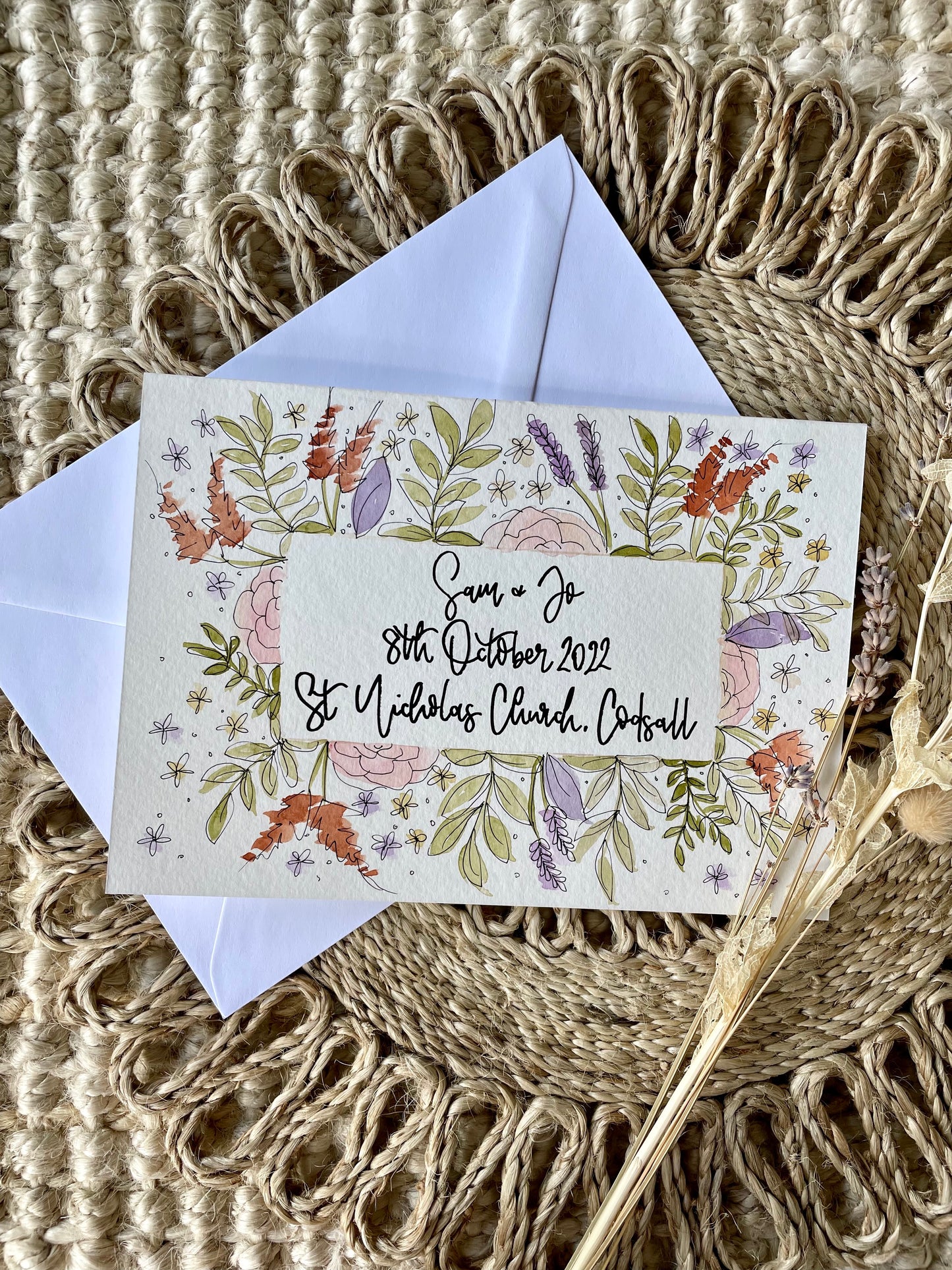 Personalised Autumnal Mixed Floral Border Wedding Card