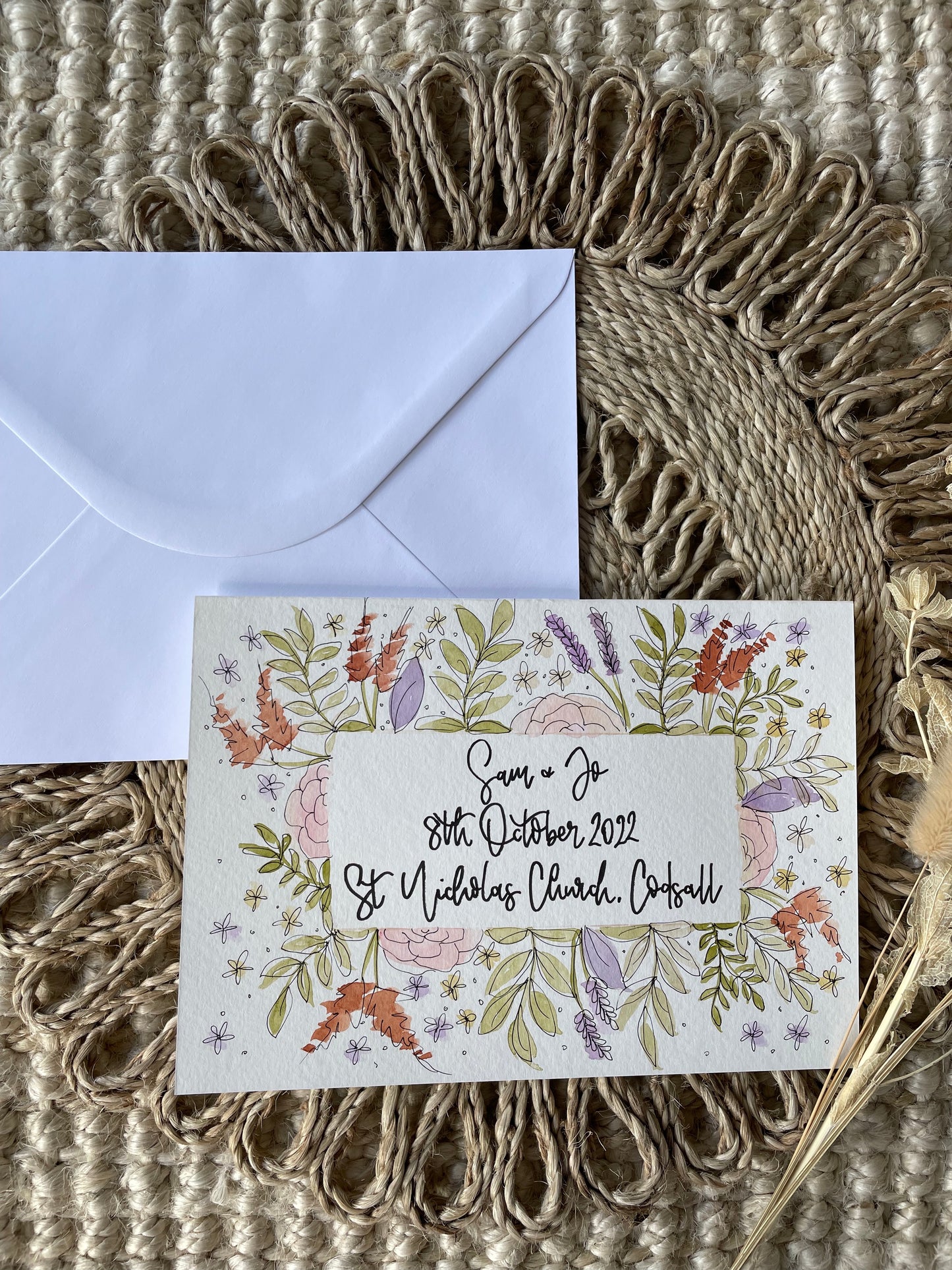 Personalised Autumnal Mixed Floral Border Wedding Card