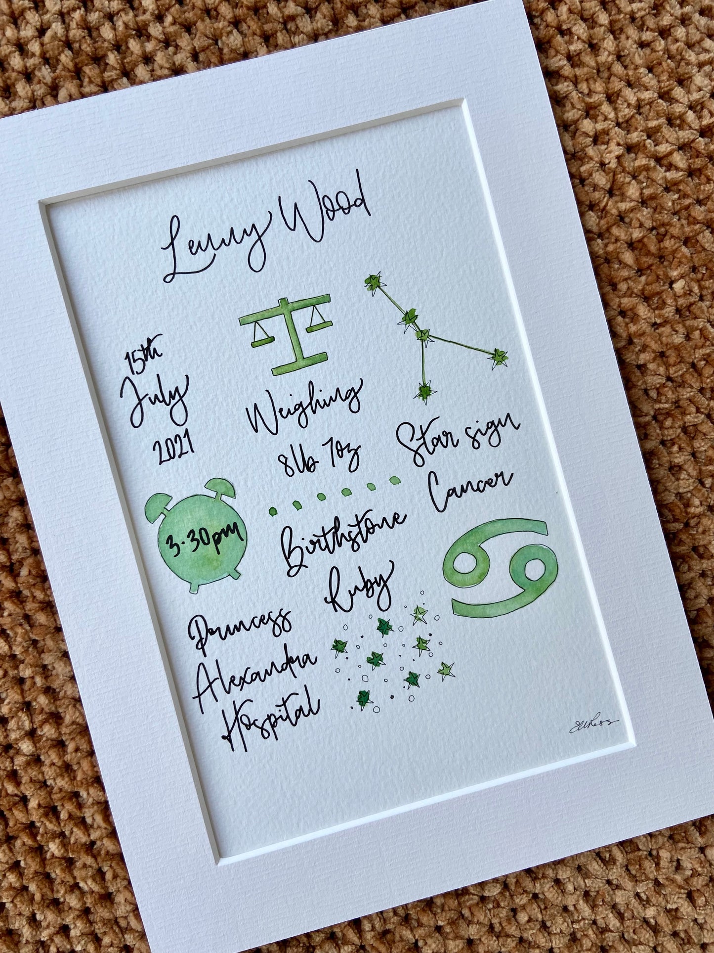 Personalised Baby Birth Details Illustration