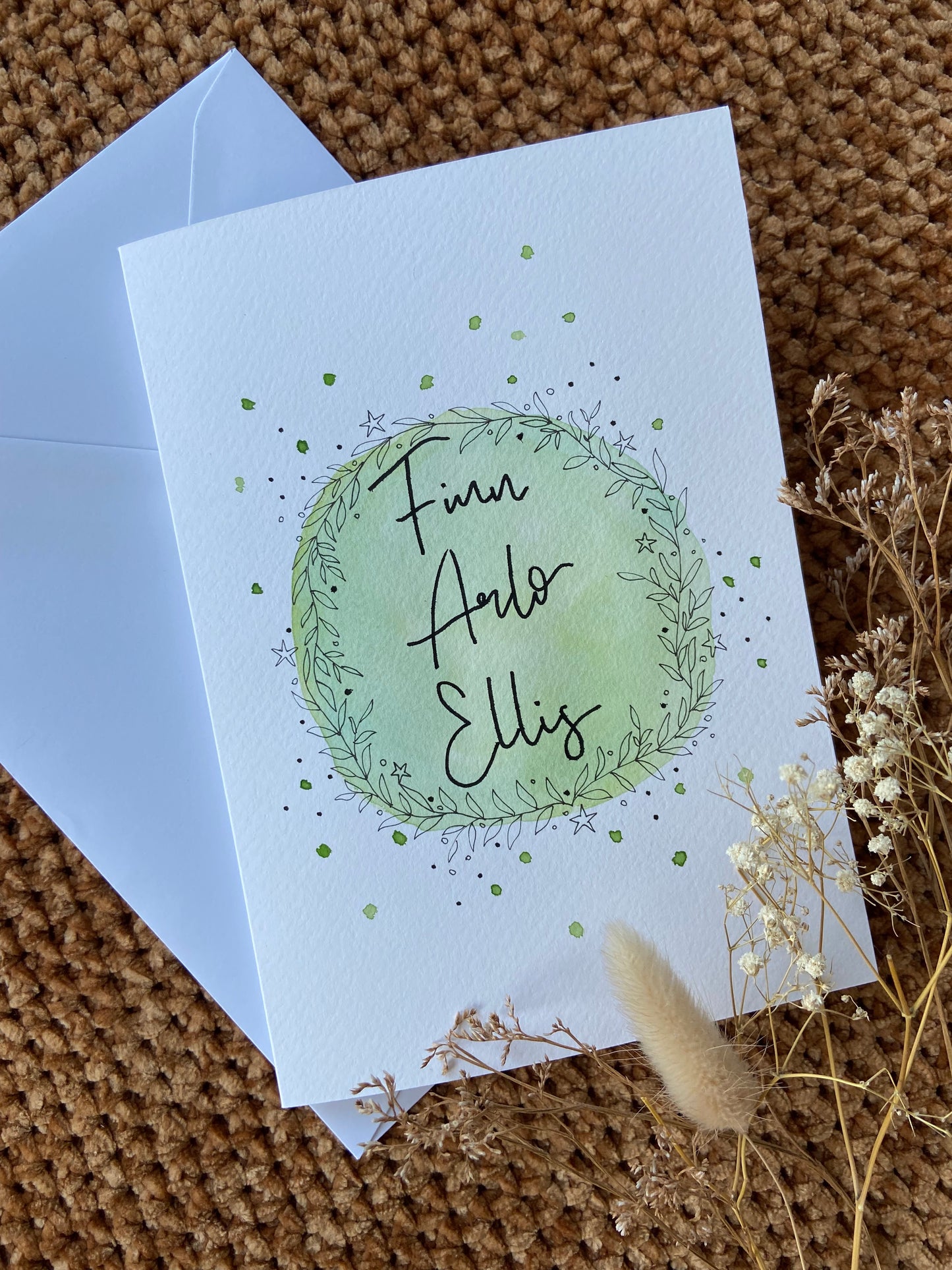 Watercolour Background New Baby Name Card