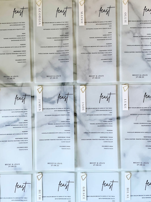 Personalised Gold Paperclip Translucent Vellum Wedding Menu And Place Name