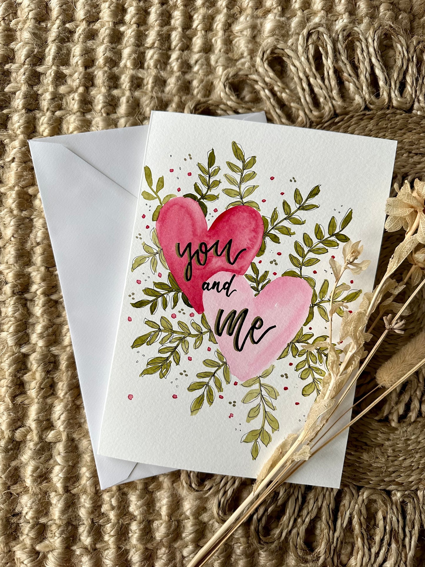 Hand Painted Love Hearts You And Me Card