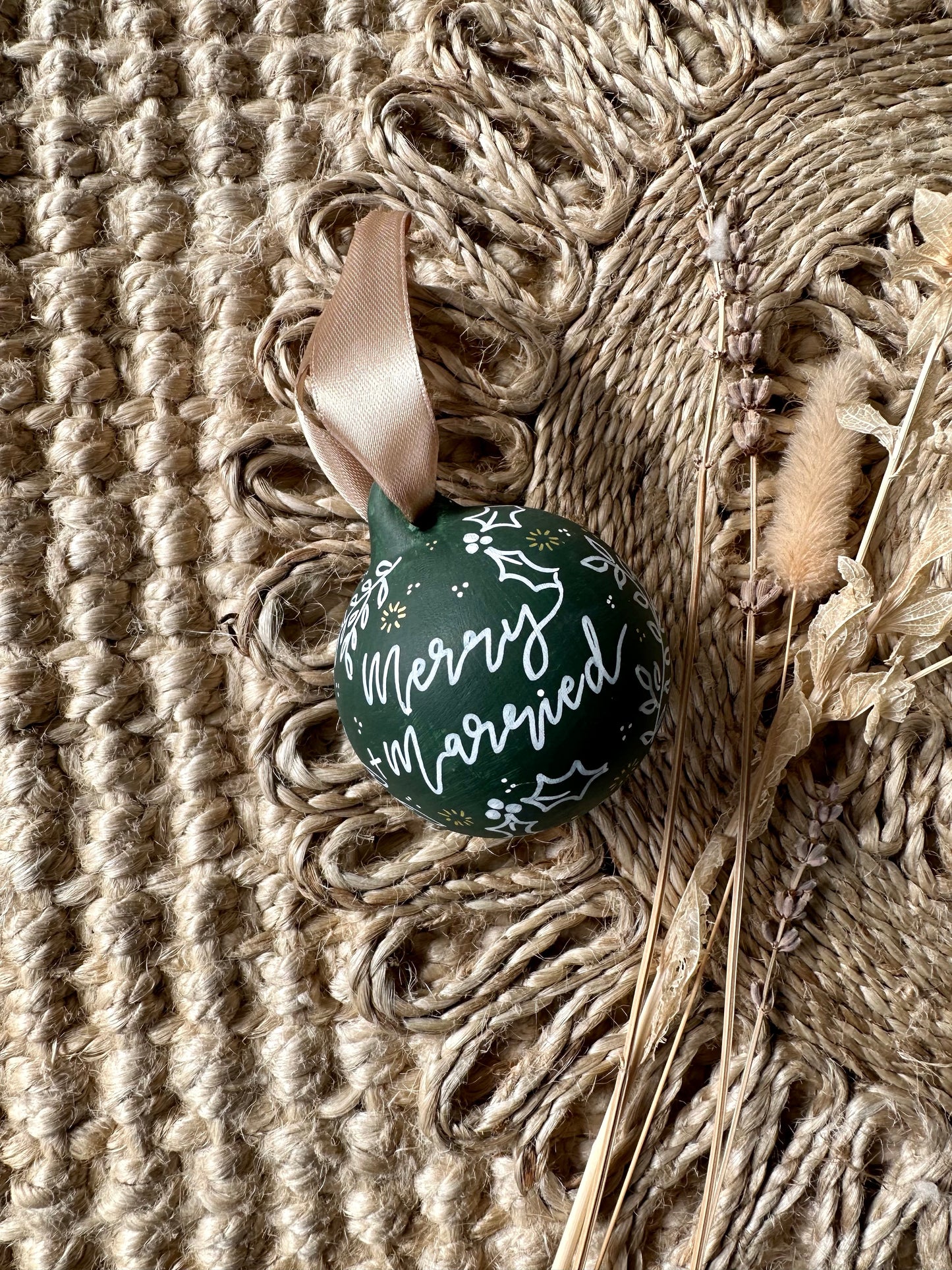 Personalised Hand Painted Ceramic Merry And Married Christmas Bauble