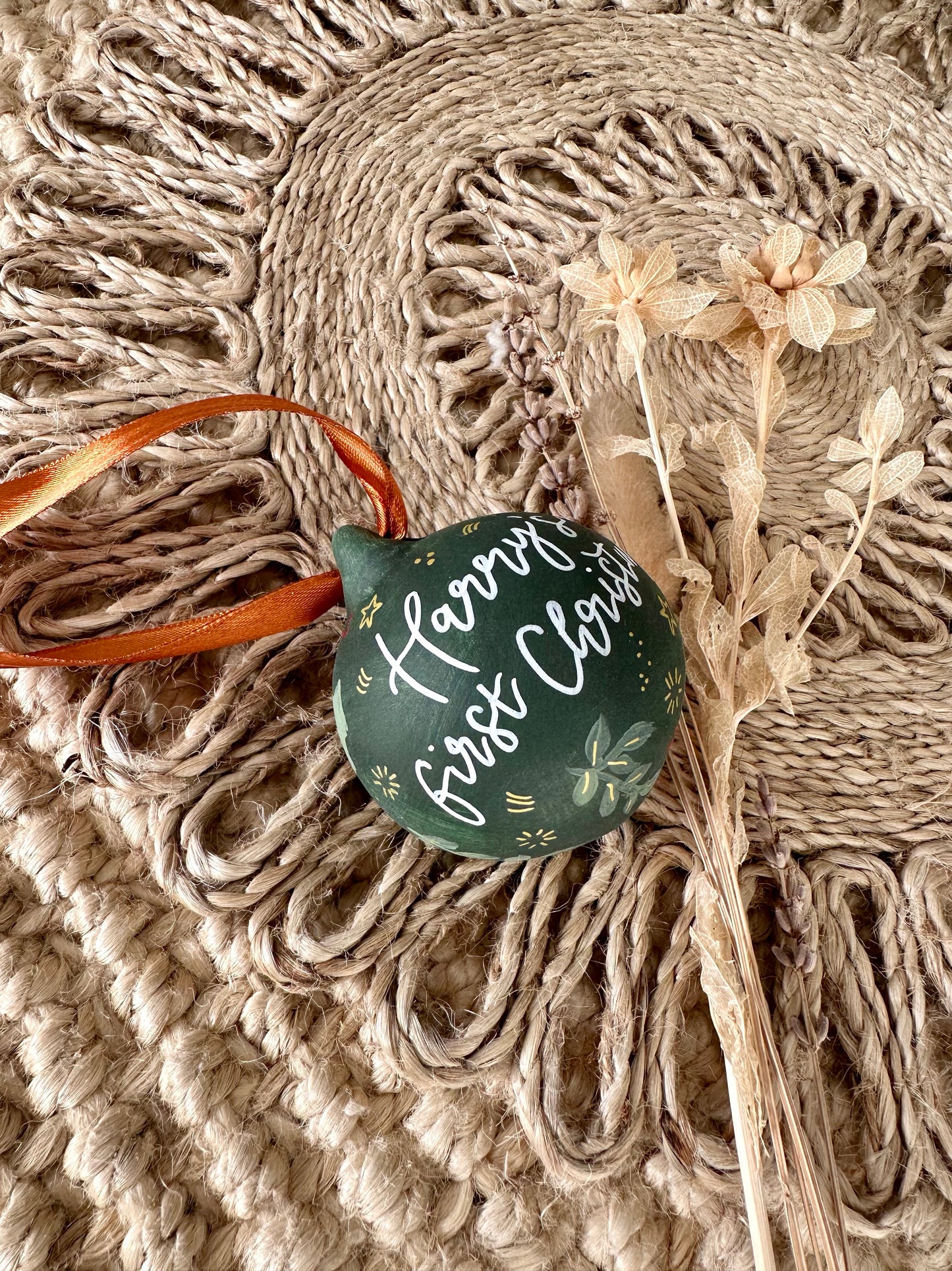 Personalised Hand Painted Ceramic Christmas Foliage Bauble