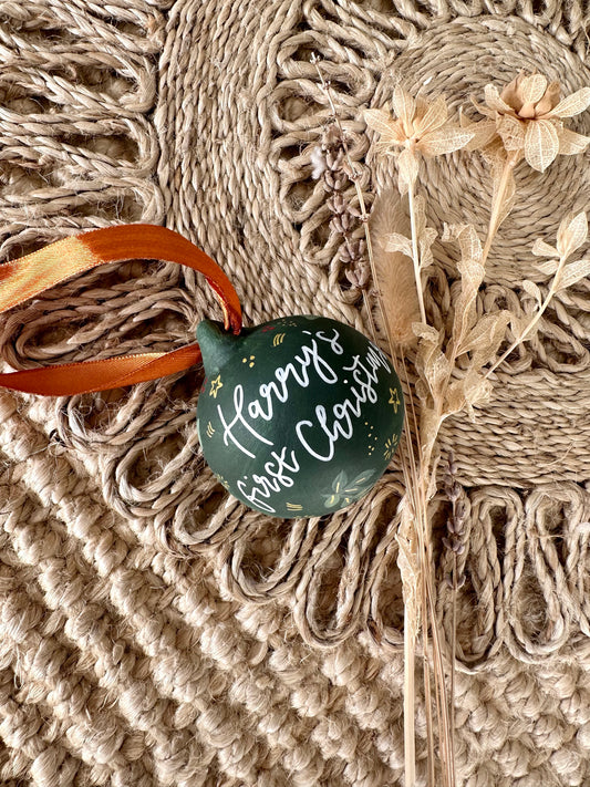 Personalised Hand Painted Ceramic Christmas Foliage Bauble