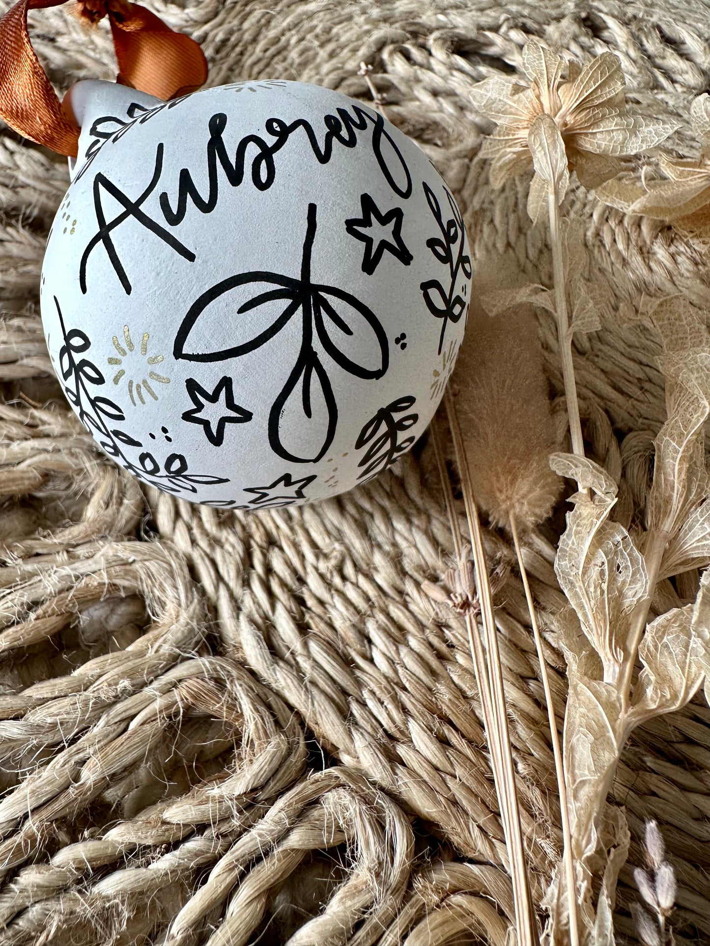 Personalised Hand Painted Ceramic Monochrome Christmas Bauble