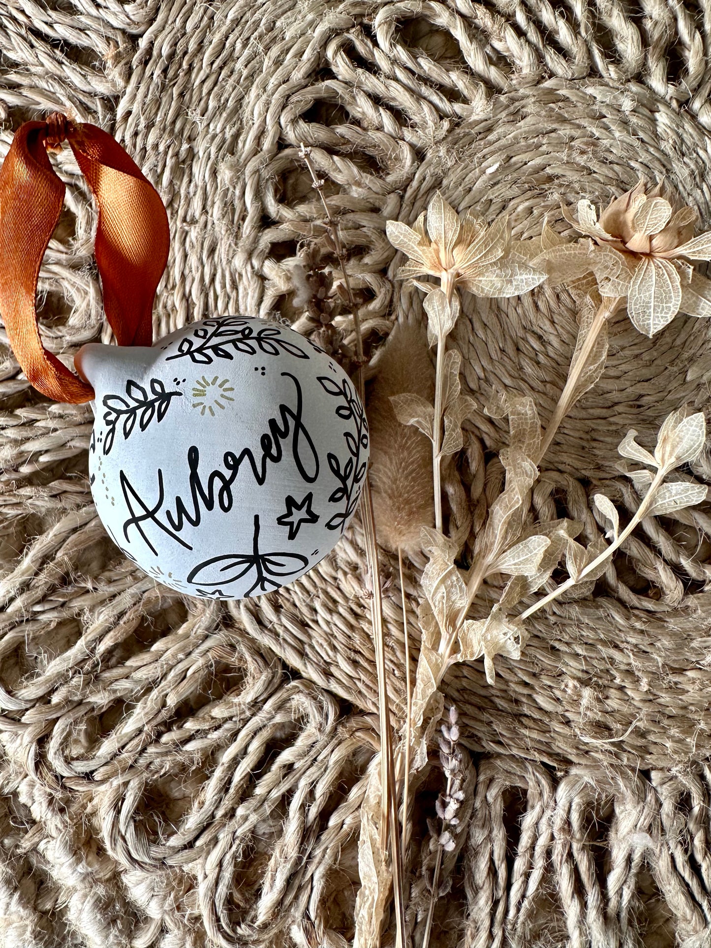 Personalised Hand Painted Ceramic Monochrome Christmas Bauble