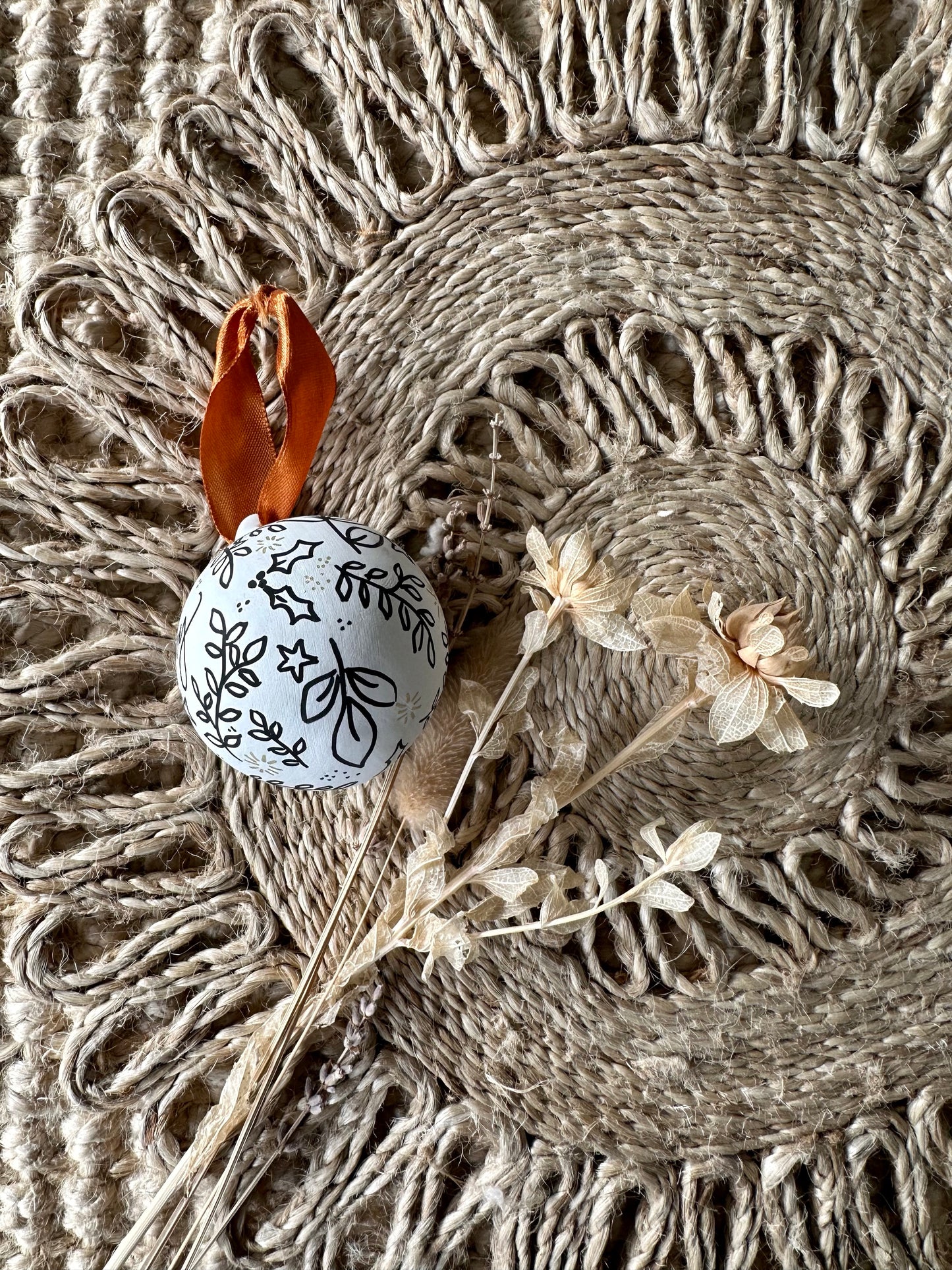 Personalised Hand Painted Ceramic Monochrome Christmas Bauble