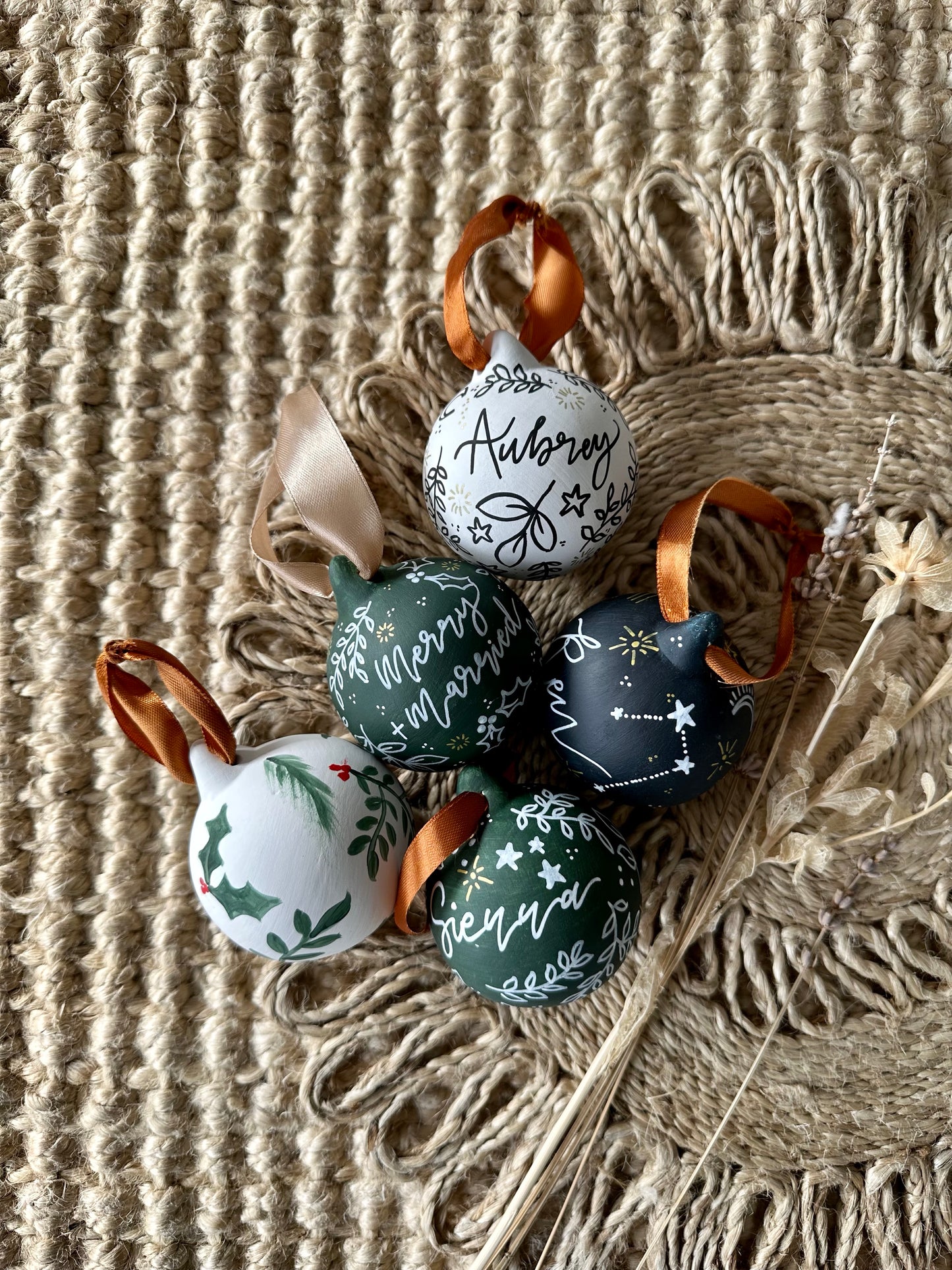 Personalised Hand Painted Ceramic Monochrome Christmas Bauble