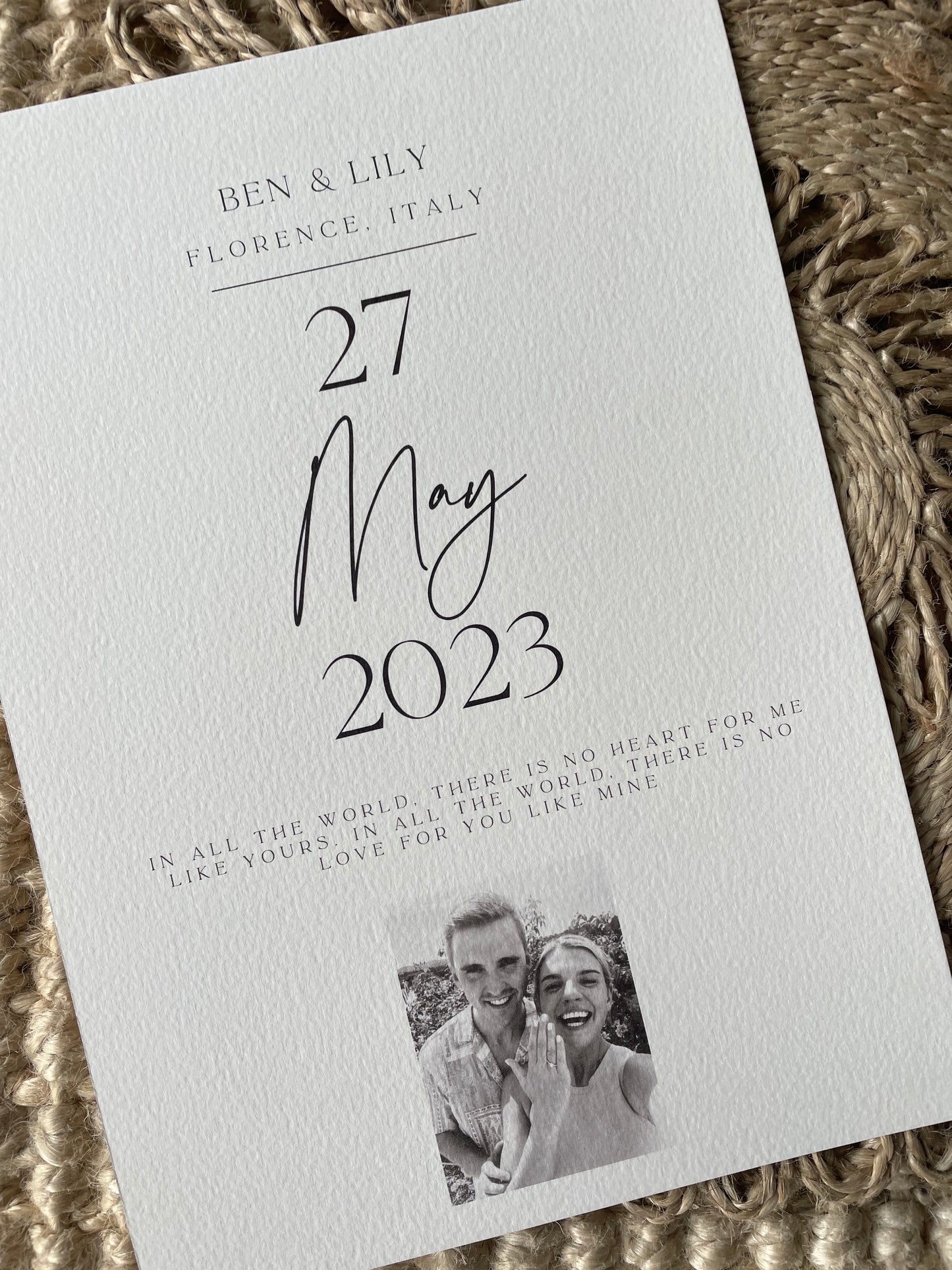 Personalised Custom Date Quote Photo Engagement Print