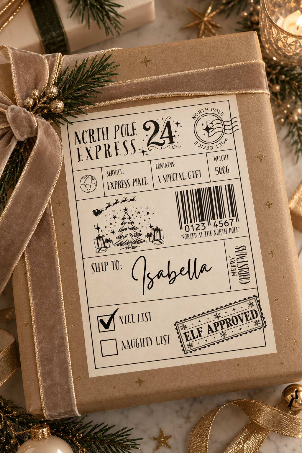 Personalised North Pole Postage Label, Custom Santa Gift Sticker Gift Wrapping