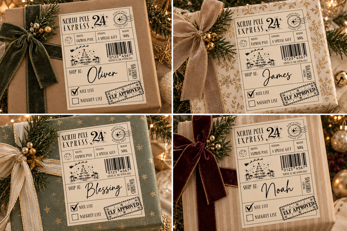 Personalised North Pole Postage Label, Custom Santa Gift Sticker Gift Wrapping
