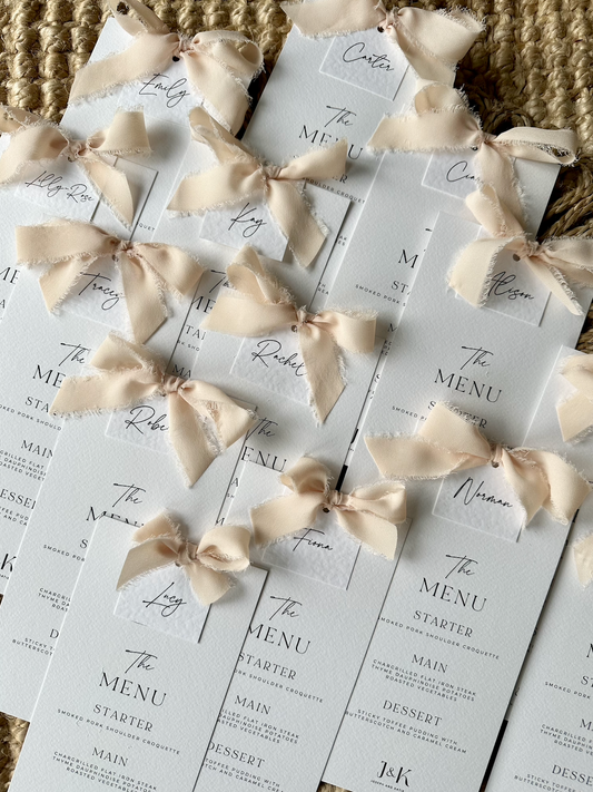 Custom Ribbon Bow Classic Wedding Menu