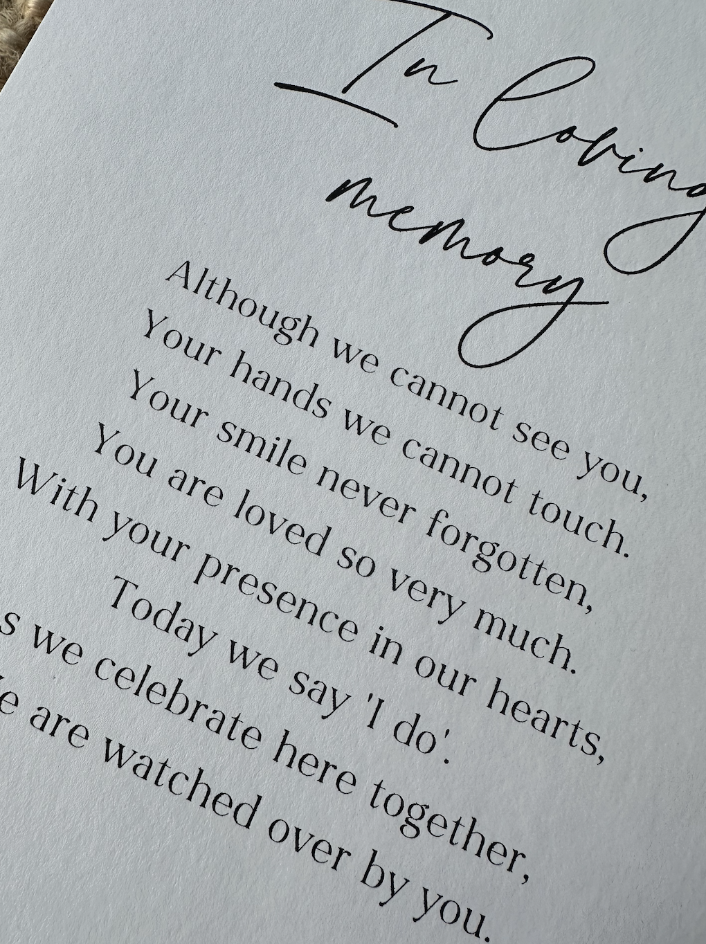 In Loving Memory Wedding Sign