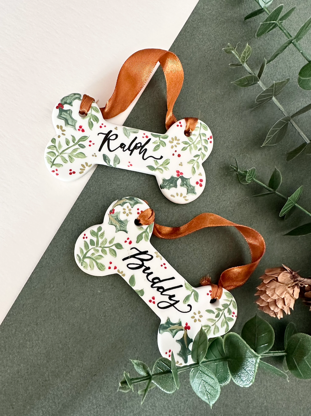 Personalised Ceramic Pet Bone Christmas Ornament