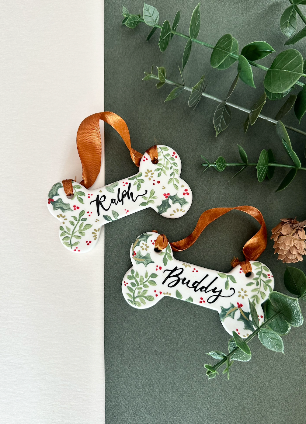 Personalised Ceramic Pet Bone Christmas Ornament