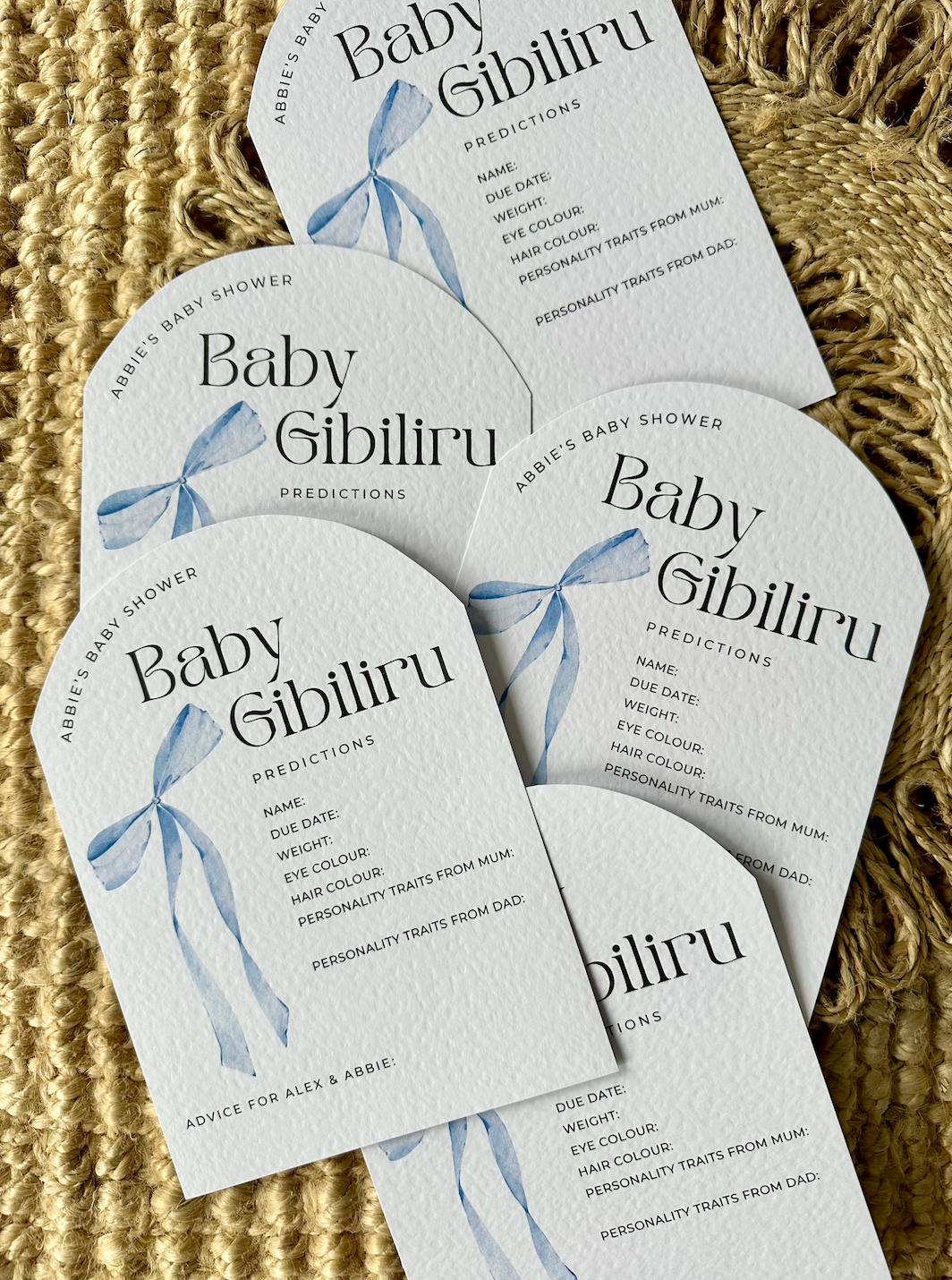 Personalised Bow Theme Baby Shower Prediction Cards