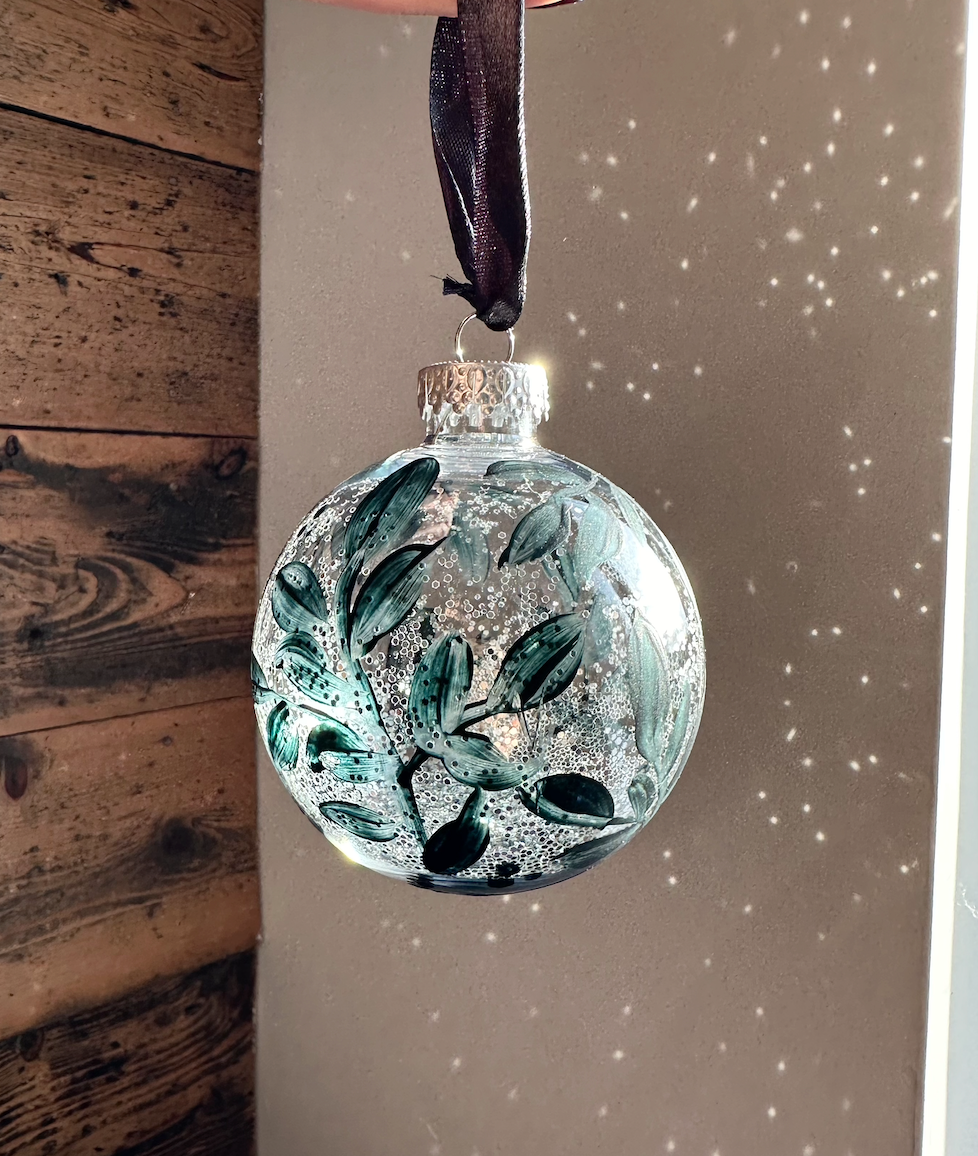 Personalised Hand Painted Silver Glitter Clear Christmas Ornament