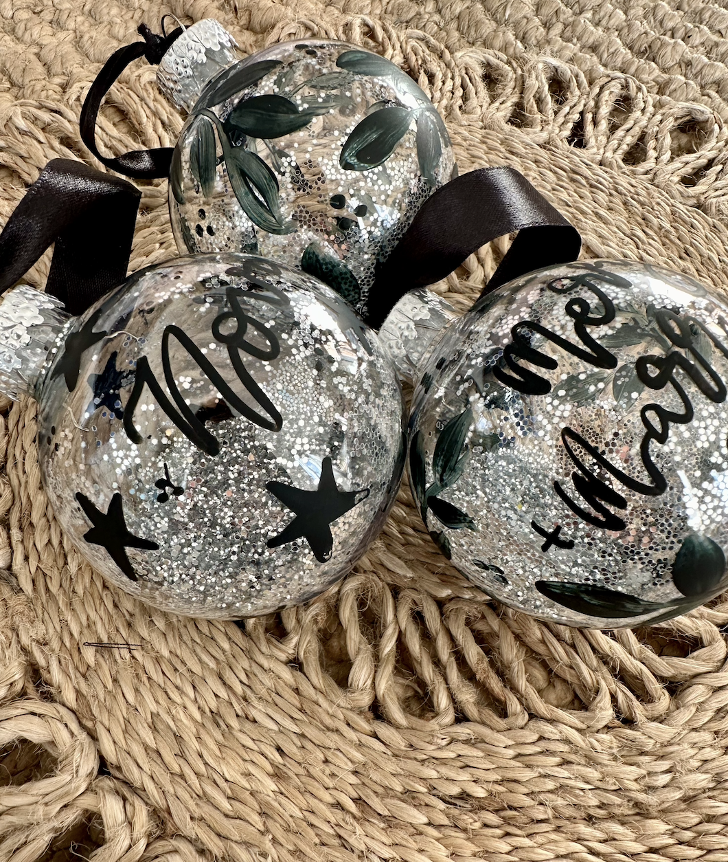 Personalised Hand Painted Silver Glitter Clear Christmas Ornament