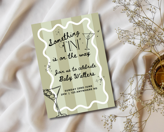 Something Tini Is On the Way Martini Theme Digital Template Baby Shower Invitation