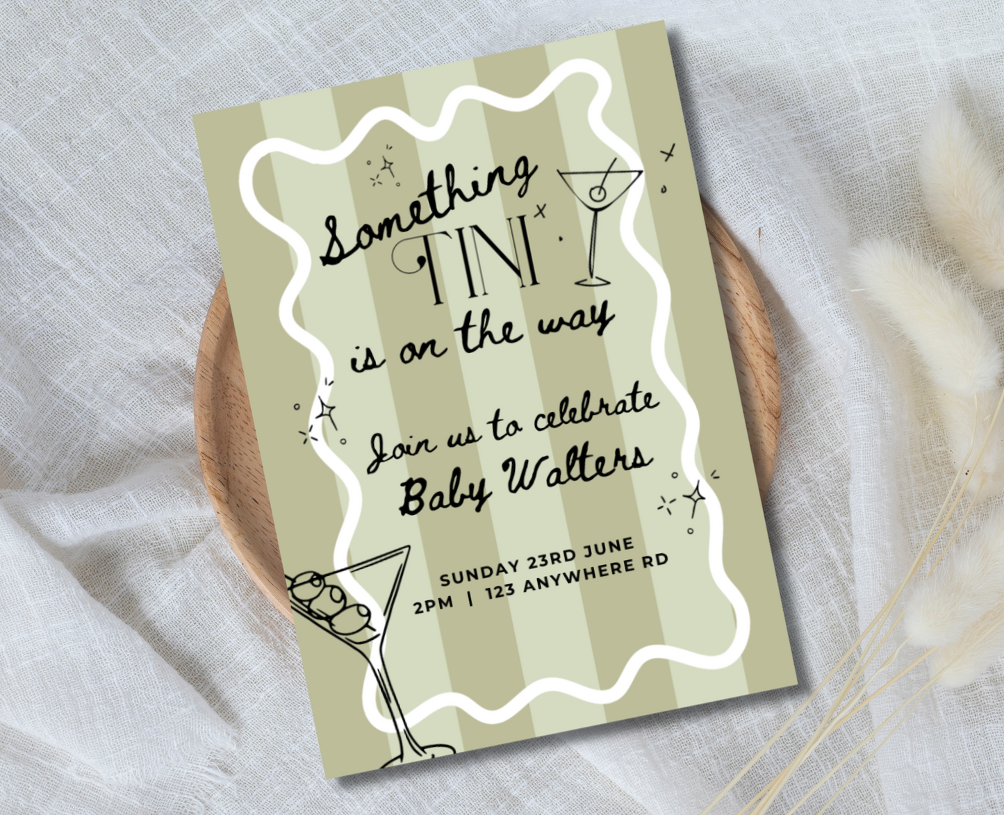 Something Tini Is On the Way Martini Theme Digital Template Baby Shower Invitation