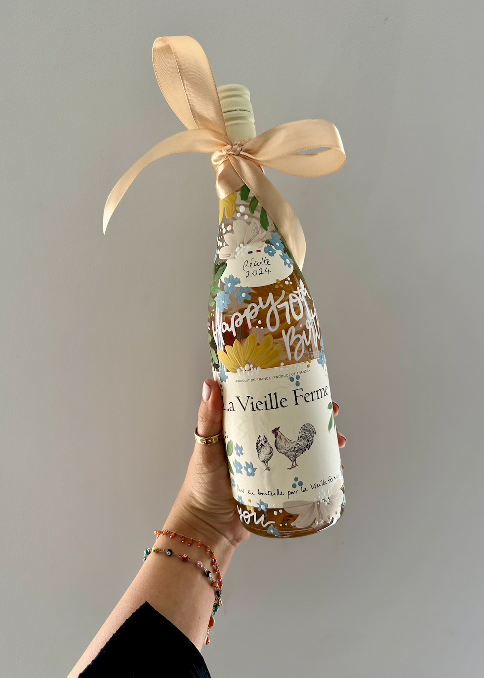 Custom Personalised Hand Painted Wine Bottle